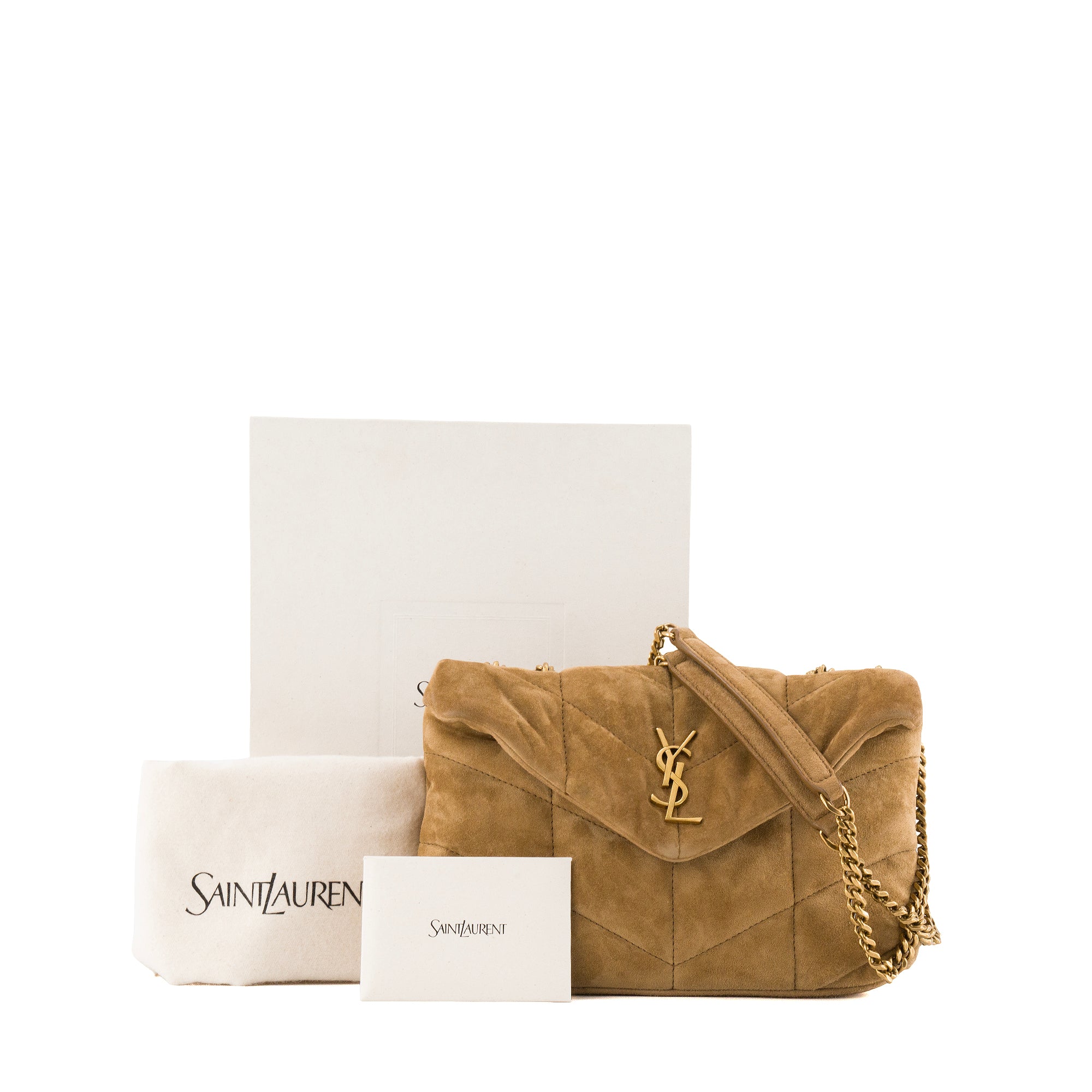 SAINT LAURENT - Sac à bandoulière Loulou Puffer Toy Saint Laurent en daim marron