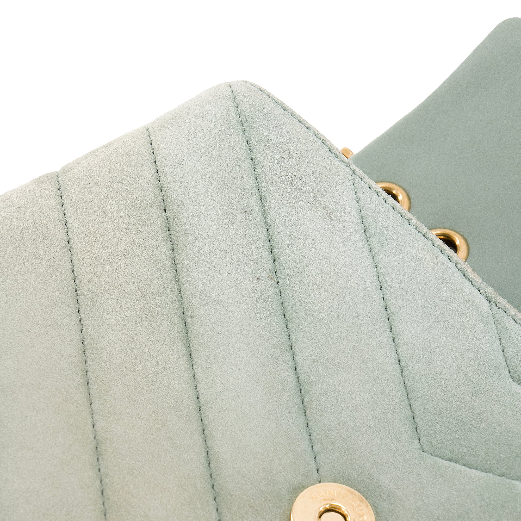 SAINT LAURENT - Sac à bandoulière Loulou small Saint Laurent en daim vert d'eau