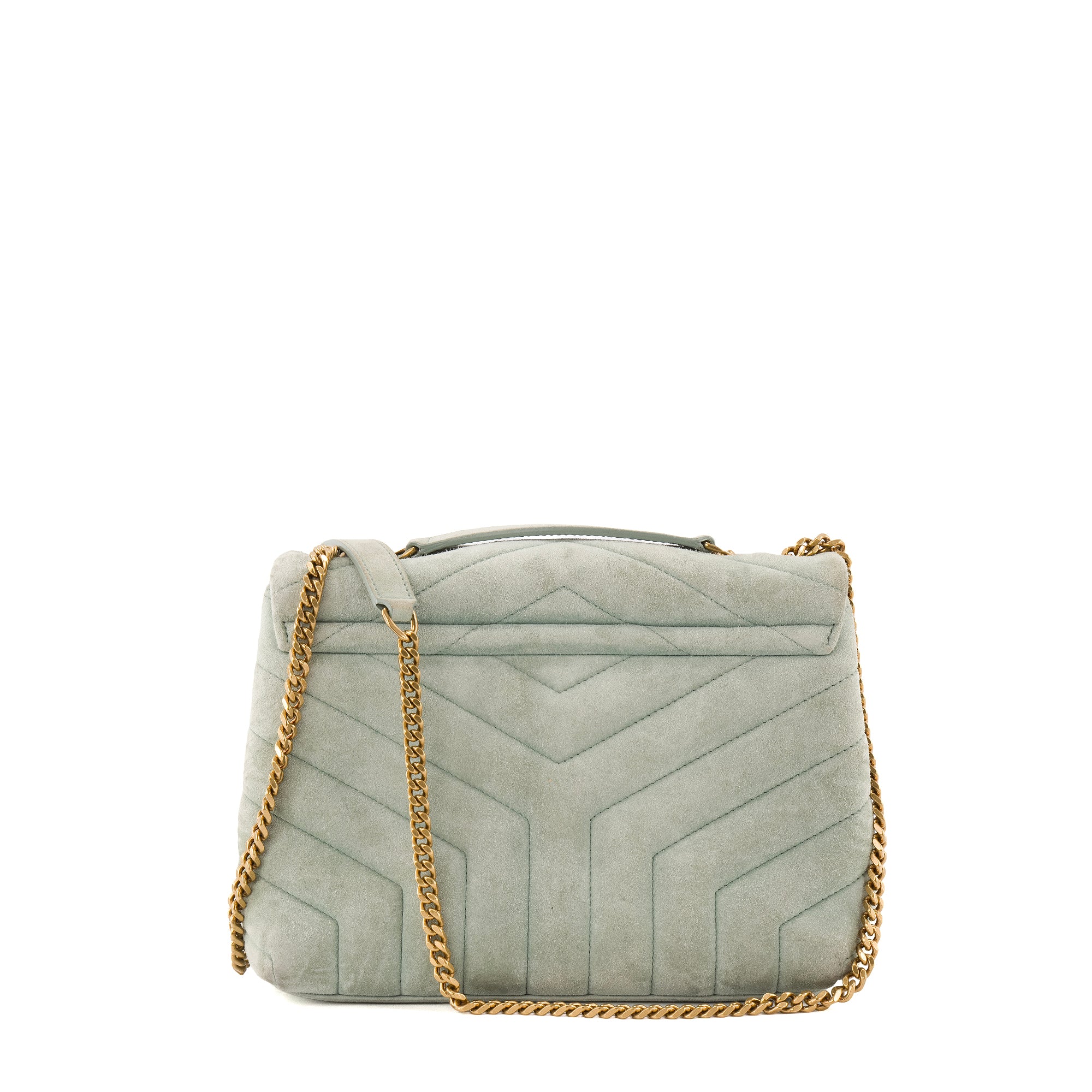 SAINT LAURENT - Sac à bandoulière Loulou small Saint Laurent en daim vert d'eau