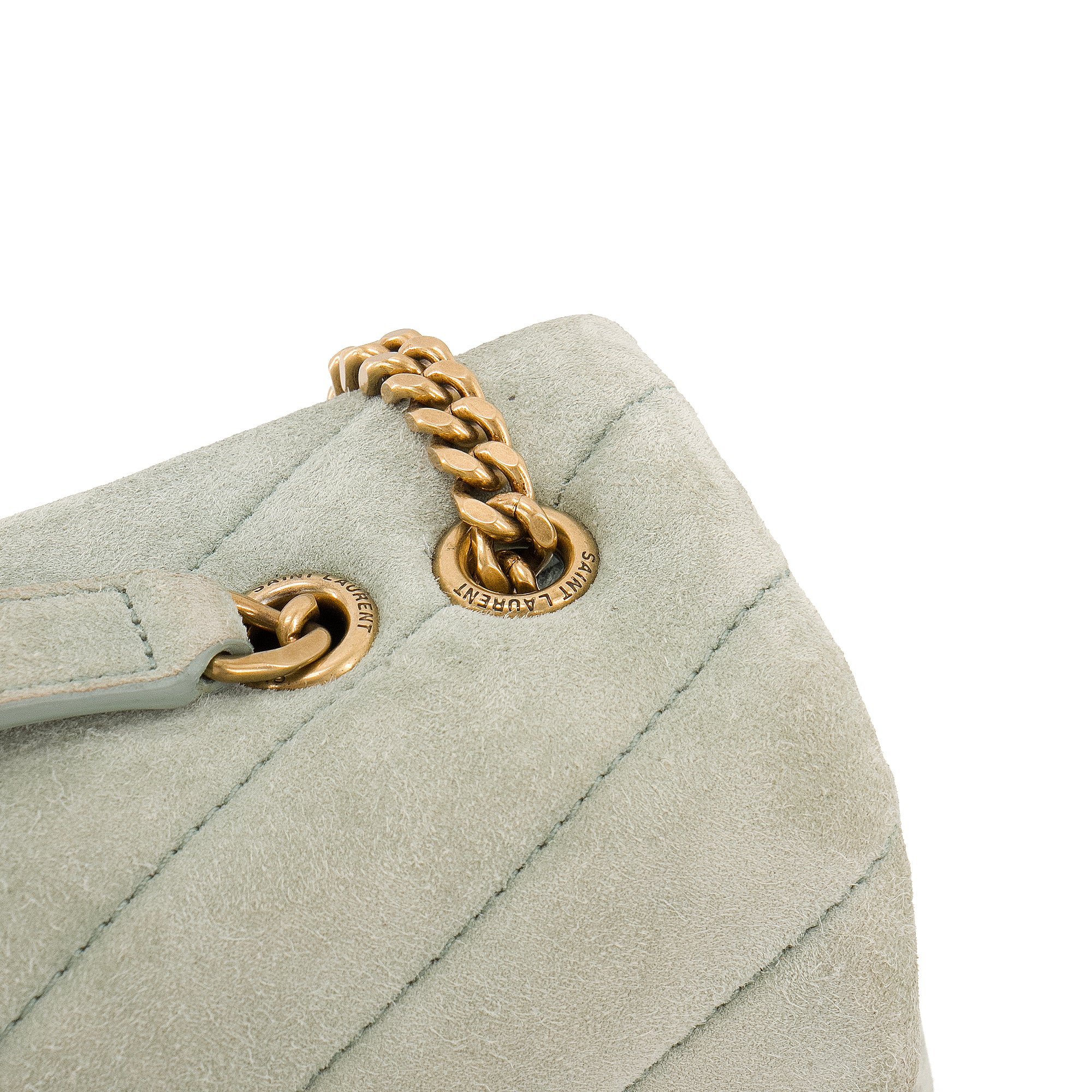 SAINT LAURENT - Sac à bandoulière Loulou small Saint Laurent en daim vert d'eau