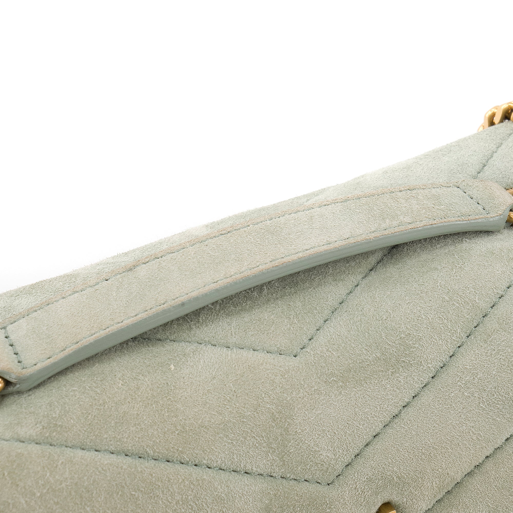 SAINT LAURENT - Sac à bandoulière Loulou small Saint Laurent en daim vert d'eau