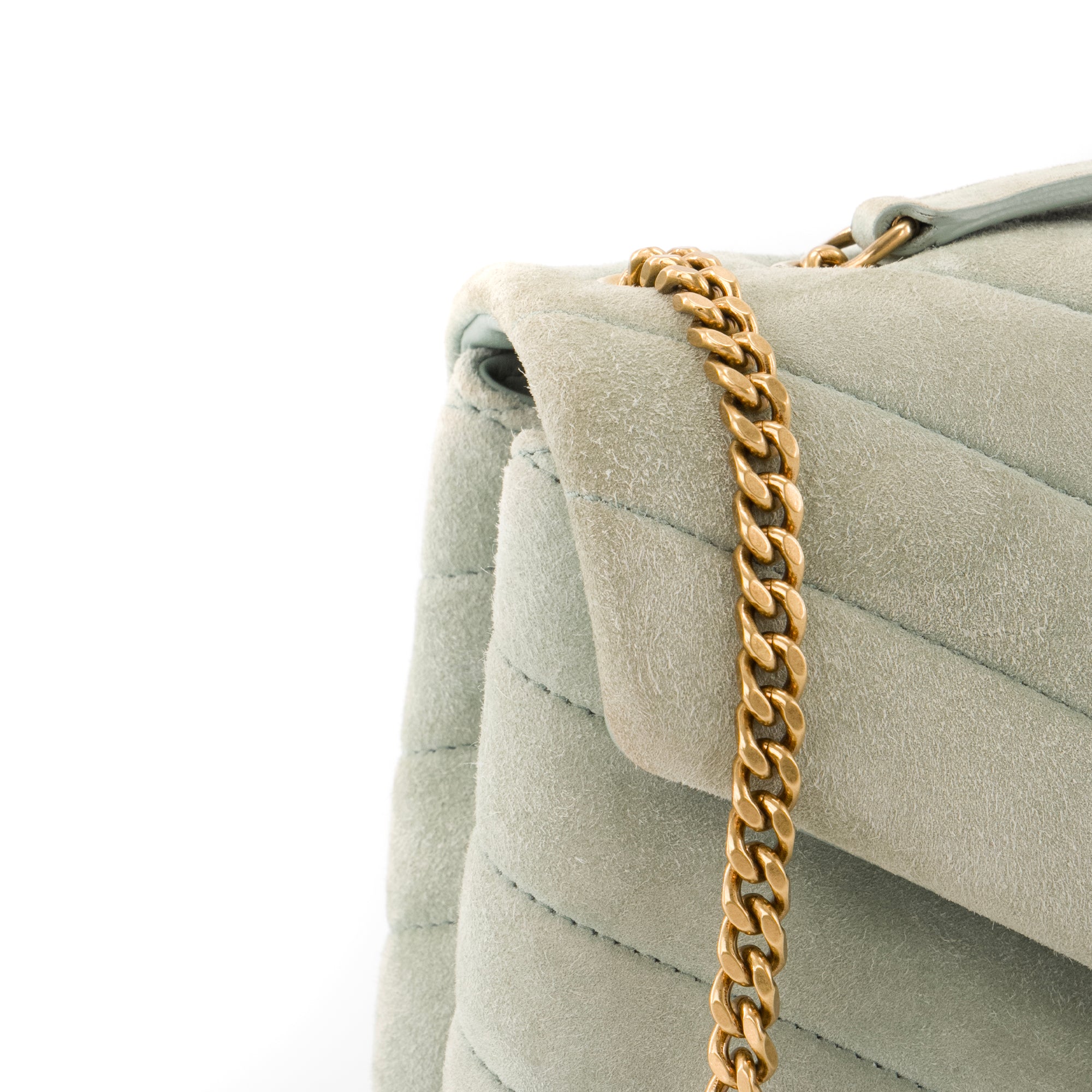 SAINT LAURENT - Sac à bandoulière Loulou small Saint Laurent en daim vert d'eau