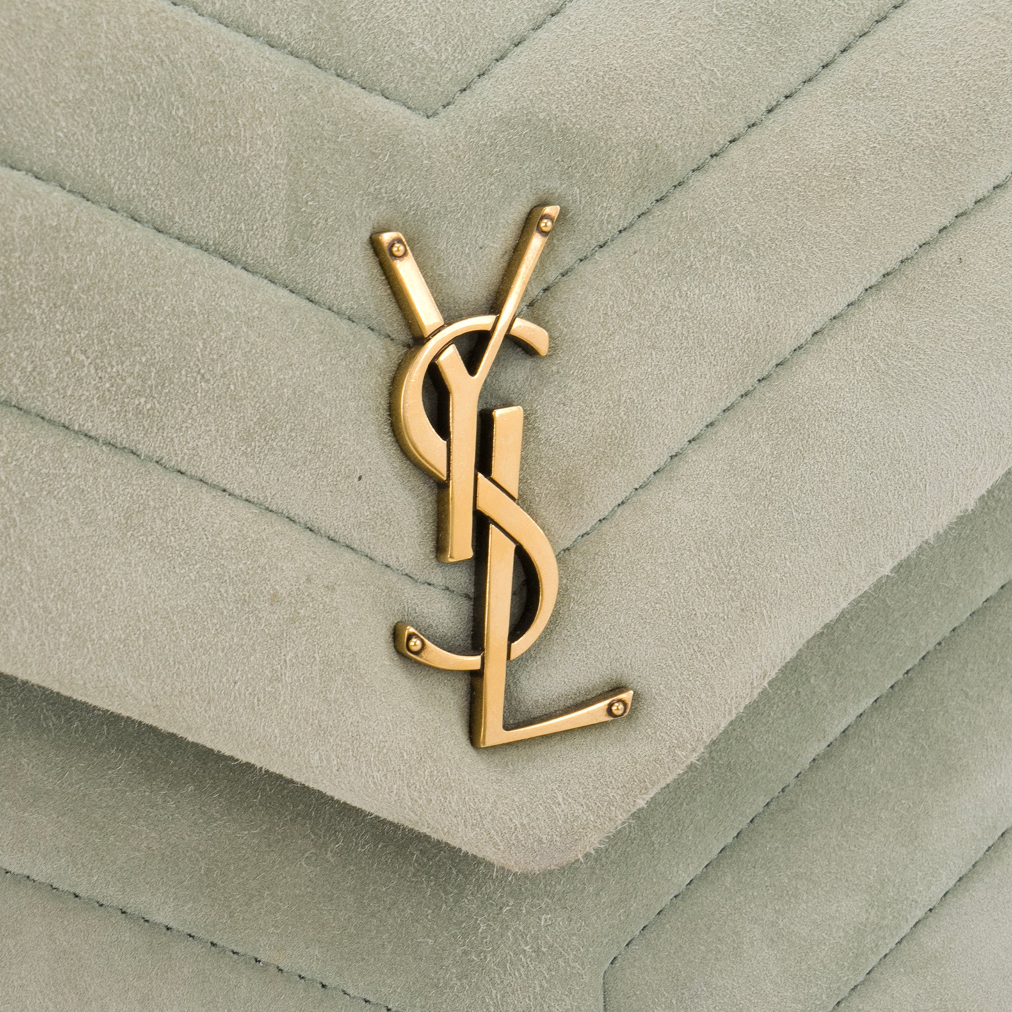 SAINT LAURENT - Sac à bandoulière Loulou small Saint Laurent en daim vert d'eau