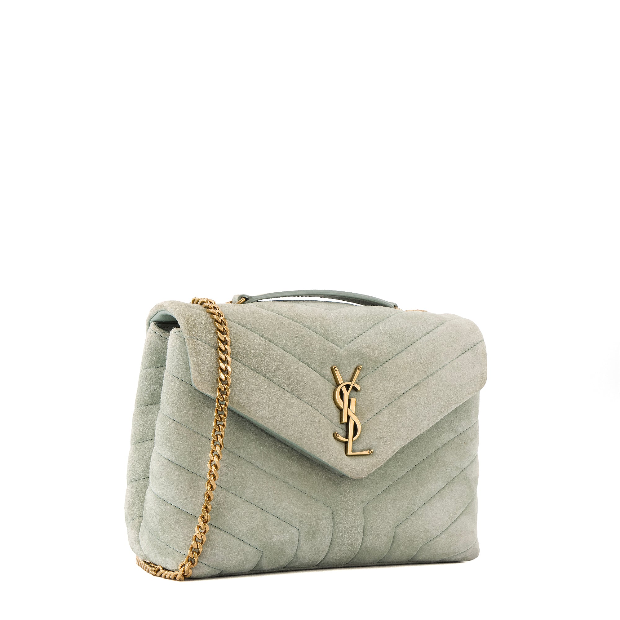 SAINT LAURENT - Sac à bandoulière Loulou small Saint Laurent en daim vert d'eau