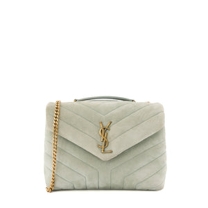 SAINT LAURENT - Sac à bandoulière Loulou small Saint Laurent en daim vert d'eau