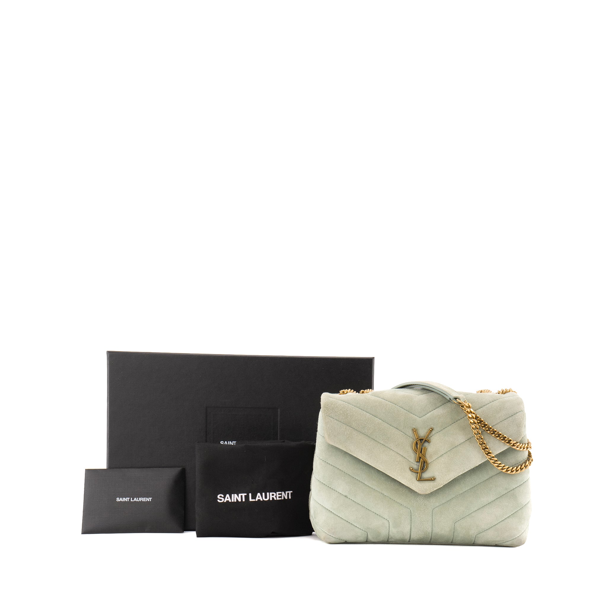 SAINT LAURENT - Sac à bandoulière Loulou small Saint Laurent en daim vert d'eau