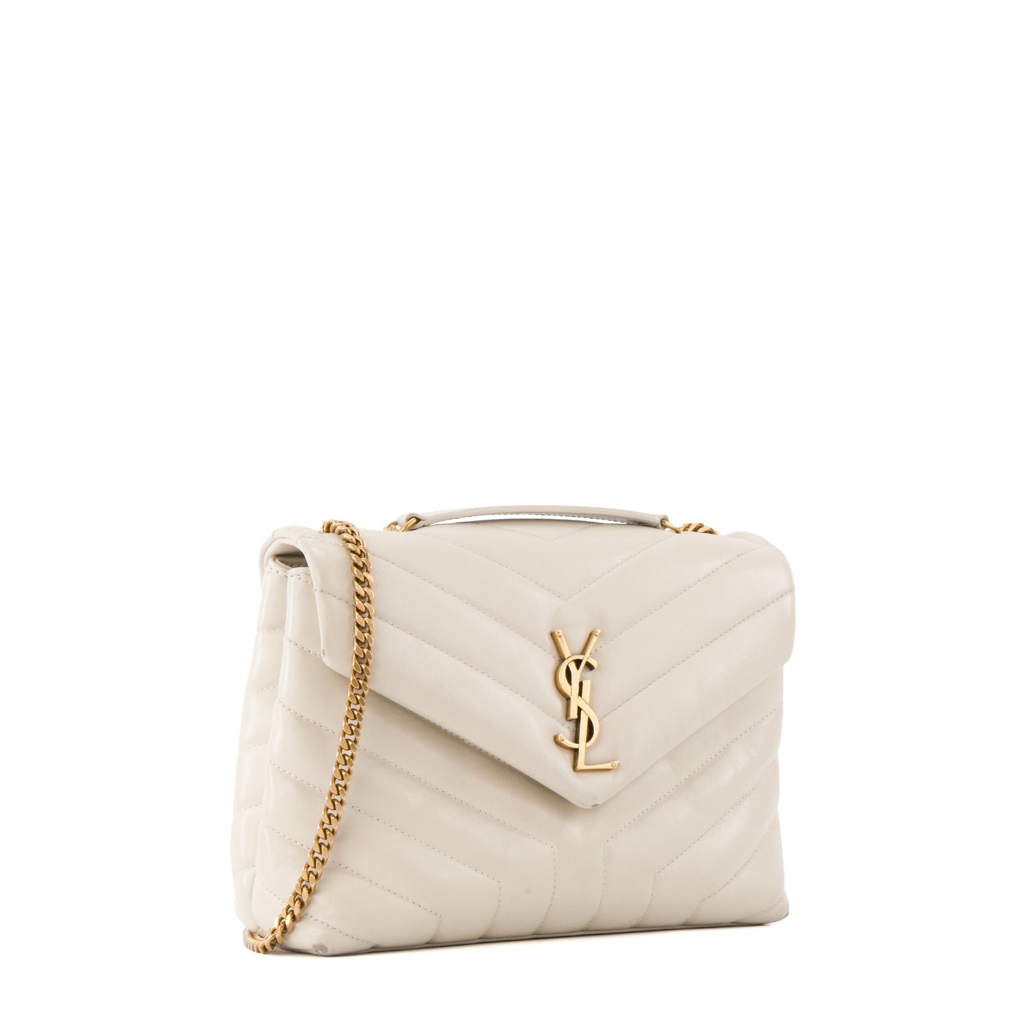 SAINT LAURENT - Sac à bandoulière Loulou Small Saint Laurent en cuir beige
