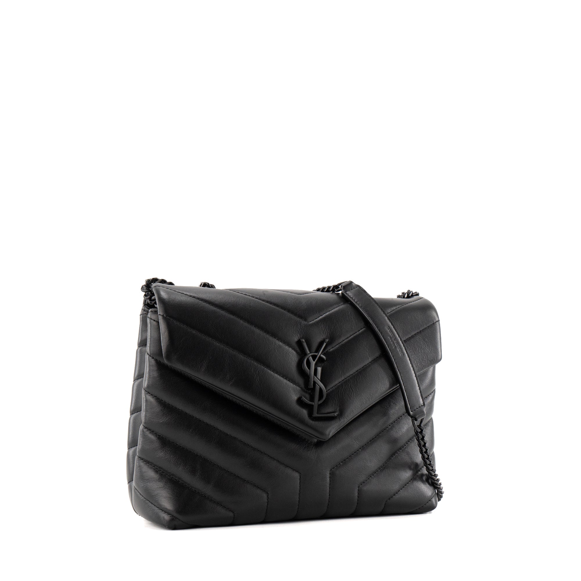 SAINT LAURENT - Sac à bandoulière Loulou Small Saint Laurent en cuir lisse full black