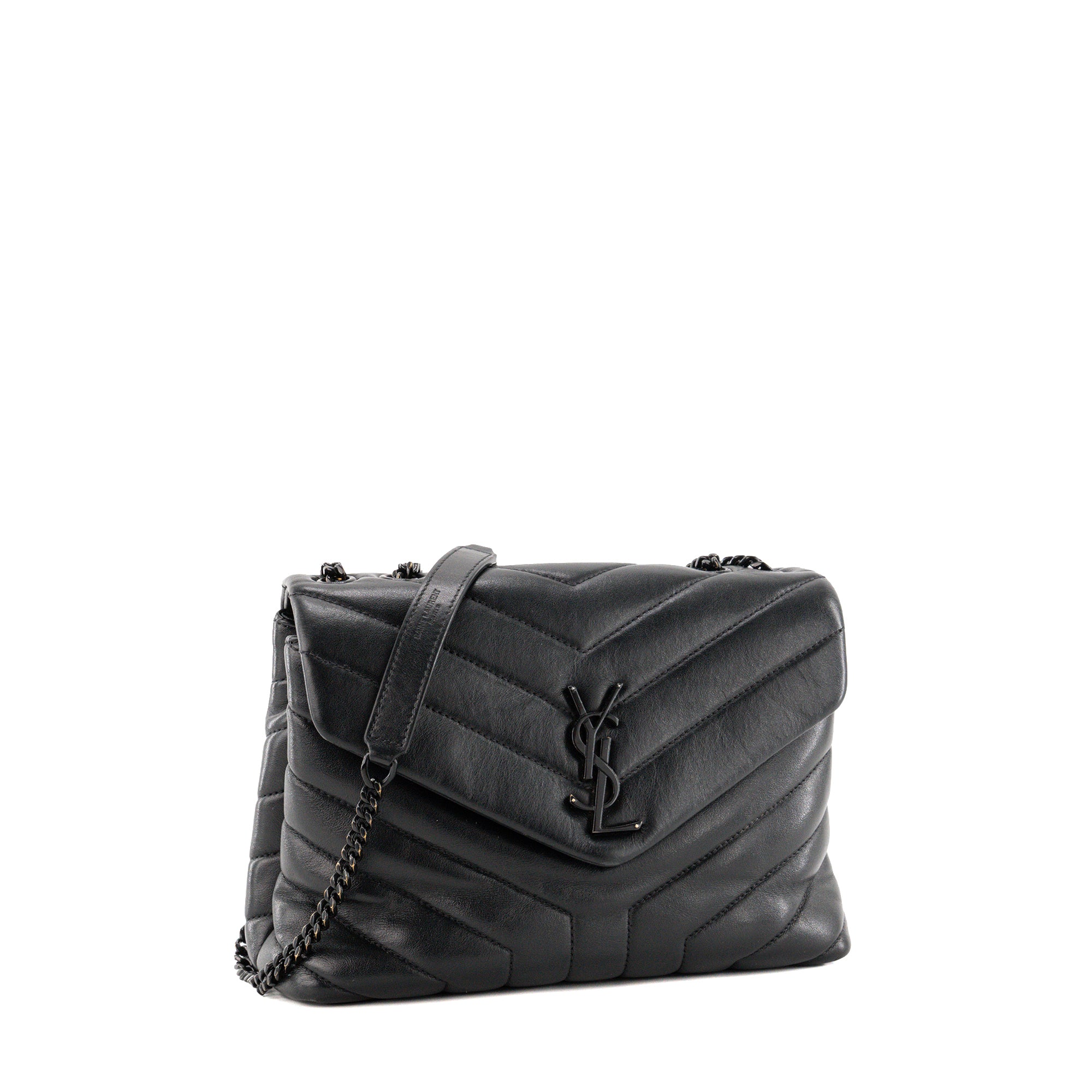 SAINT LAURENT - Sac à bandoulière Loulou Small Saint Laurent en cuir lisse noir