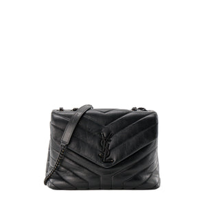 SAINT LAURENT - Sac à bandoulière Loulou Small Saint Laurent en cuir lisse noir