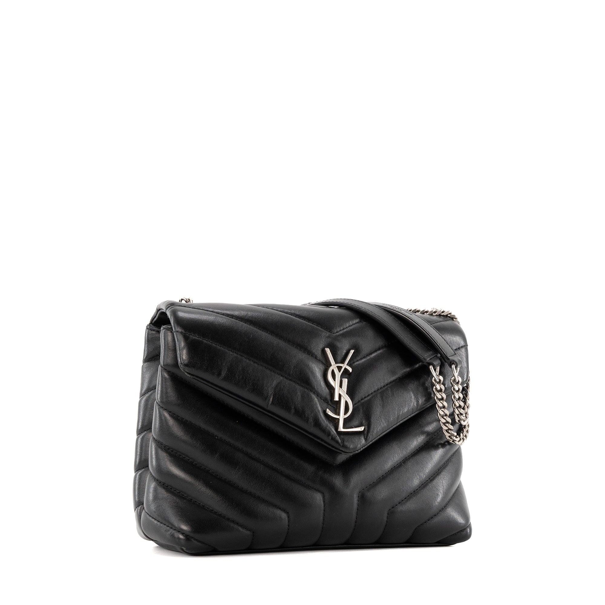 SAINT LAURENT - Sac à bandoulière Loulou Small Saint Laurent en cuir lisse noir