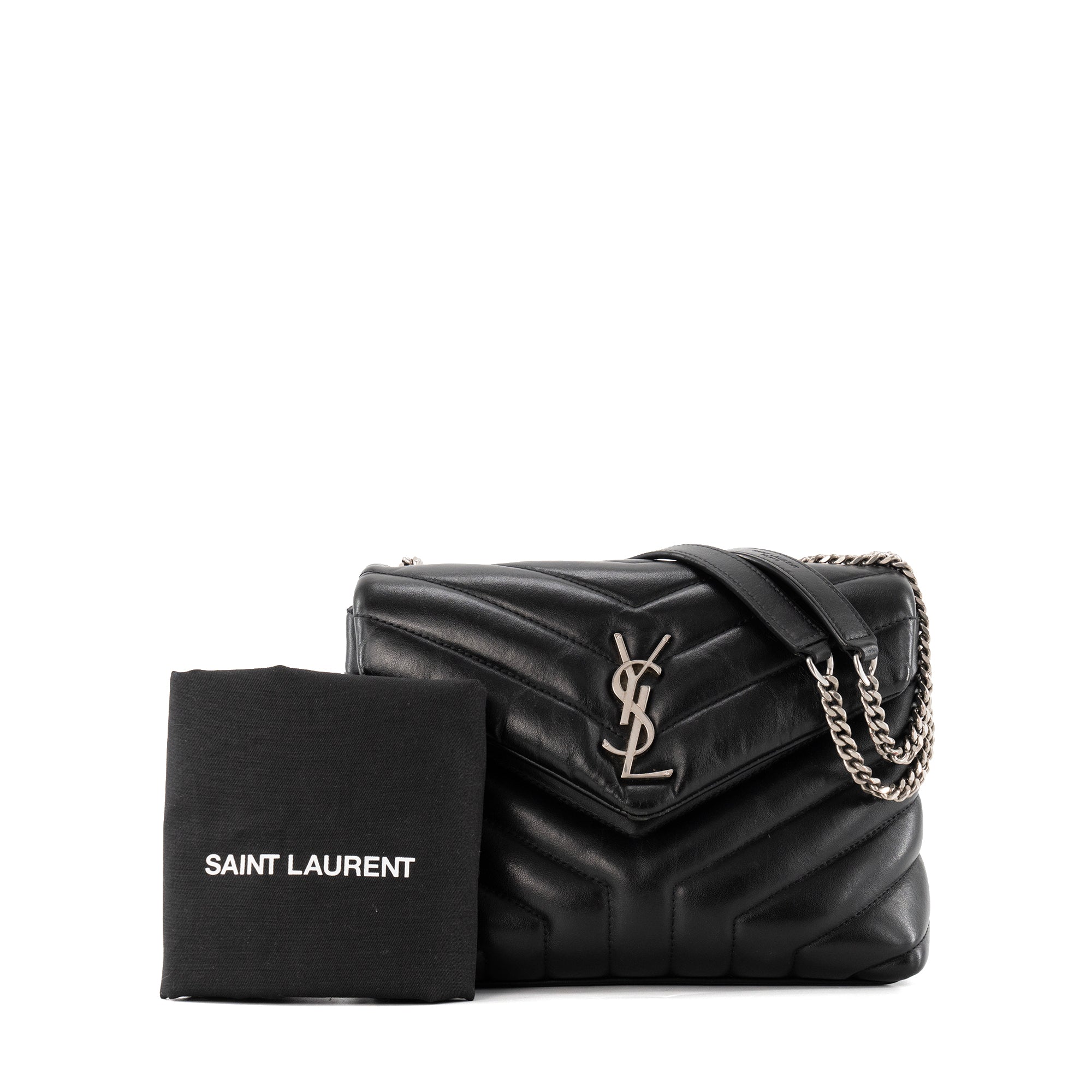 SAINT LAURENT - Sac à bandoulière Loulou Small Saint Laurent en cuir lisse noir