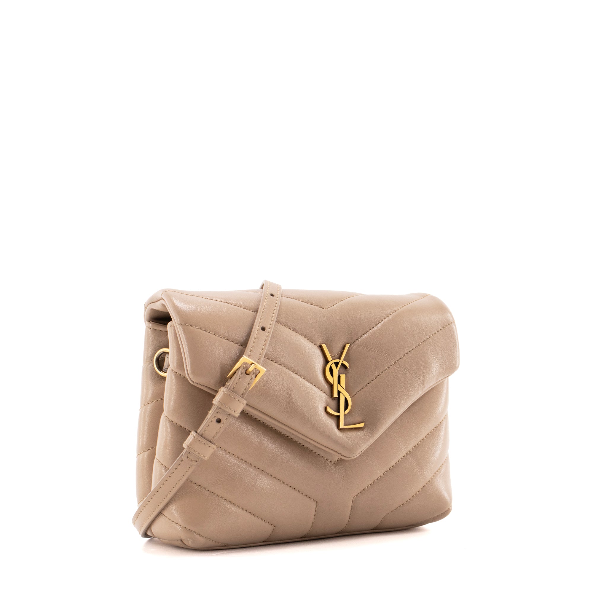SAINT LAURENT - Sac à bandoulière Loulou Toy Saint Laurent en cuir chevron beige