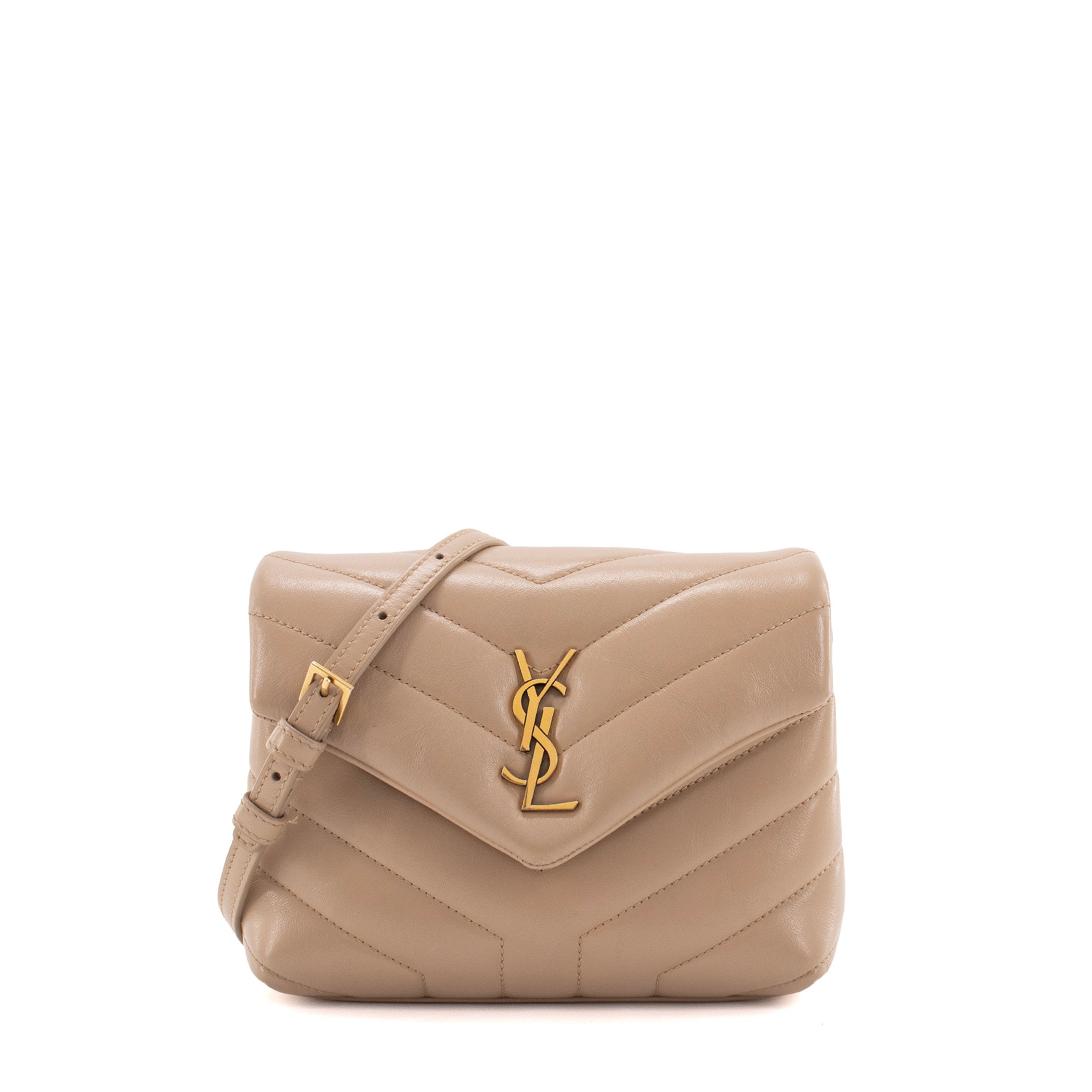 SAINT LAURENT - Sac à bandoulière Loulou Toy Saint Laurent en cuir chevron beige