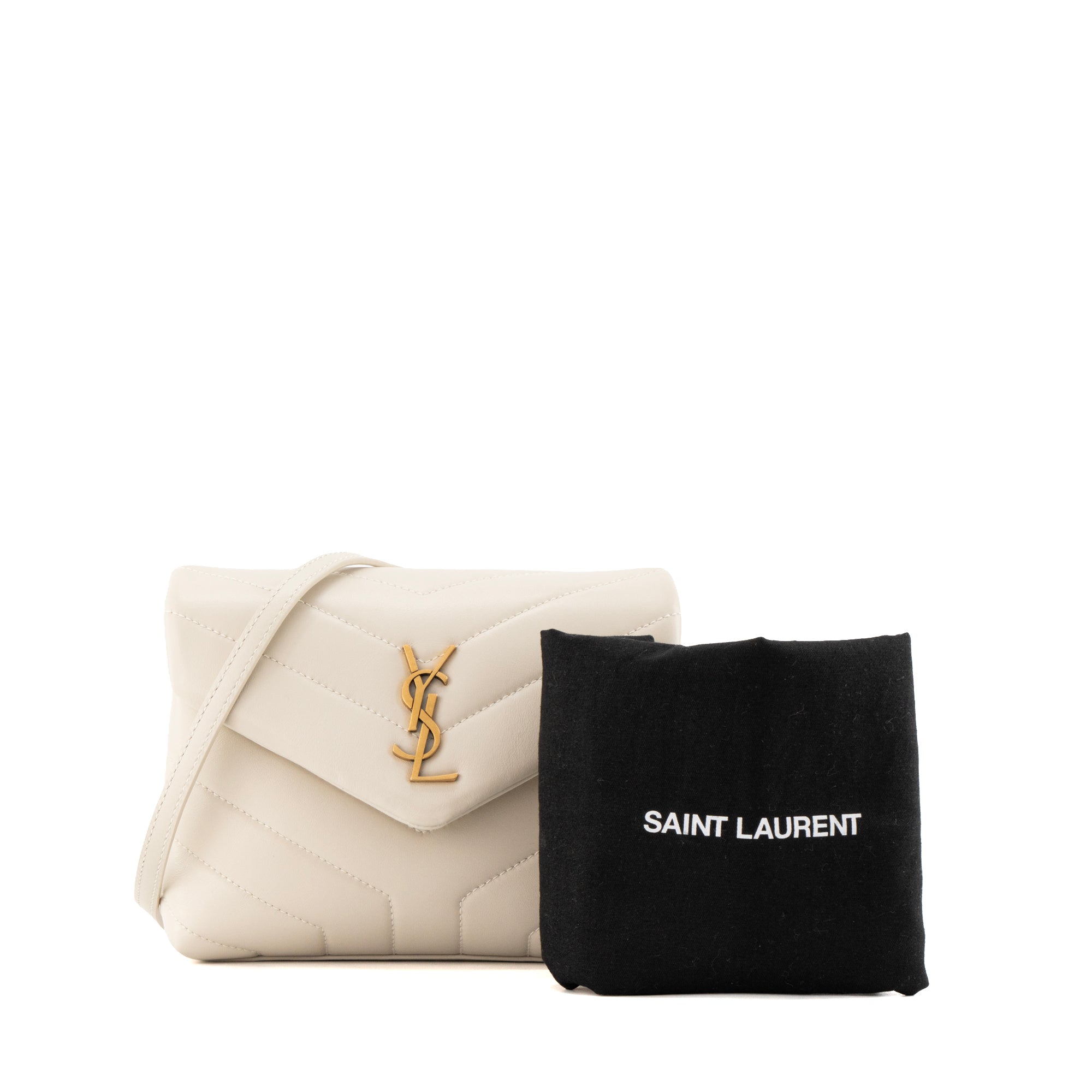 SAINT LAURENT - Sac à bandoulière Loulou Toy Saint Laurent en cuir lisse beige