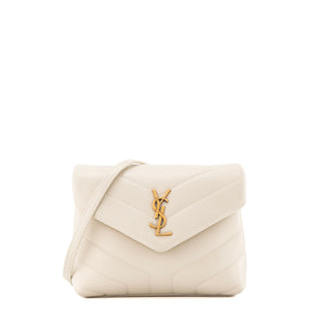 SAINT LAURENT - Sac à bandoulière Loulou Toy Saint Laurent en cuir lisse beige
