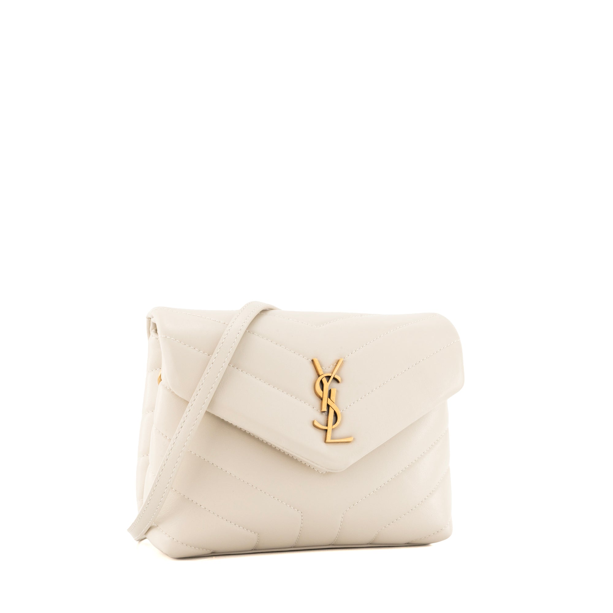 SAINT LAURENT - Sac à bandoulière Loulou Toy Saint Laurent en cuir lisse beige