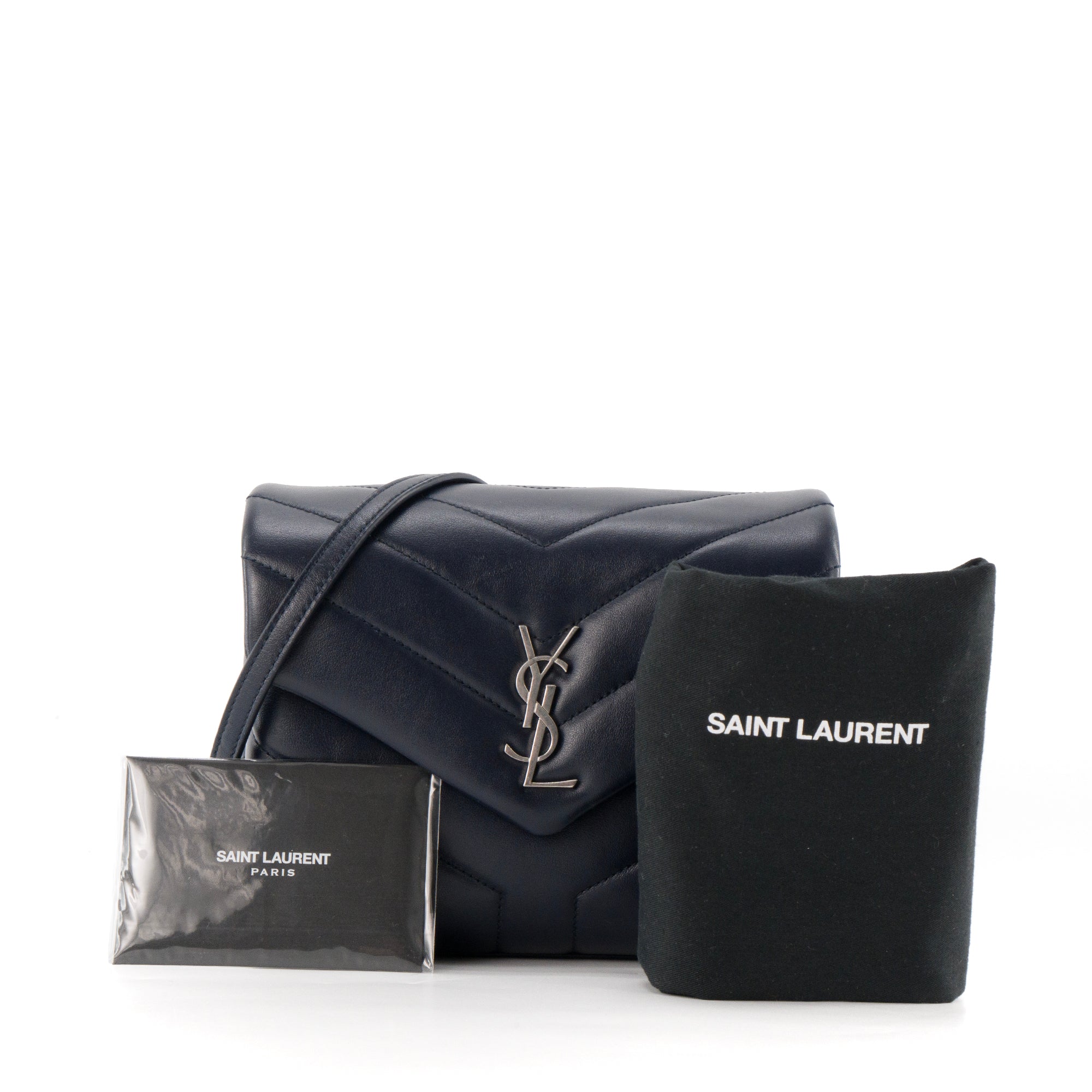 SAINT LAURENT - Sac à bandoulière Loulou Toy Saint Laurent en cuir lisse bleu marine