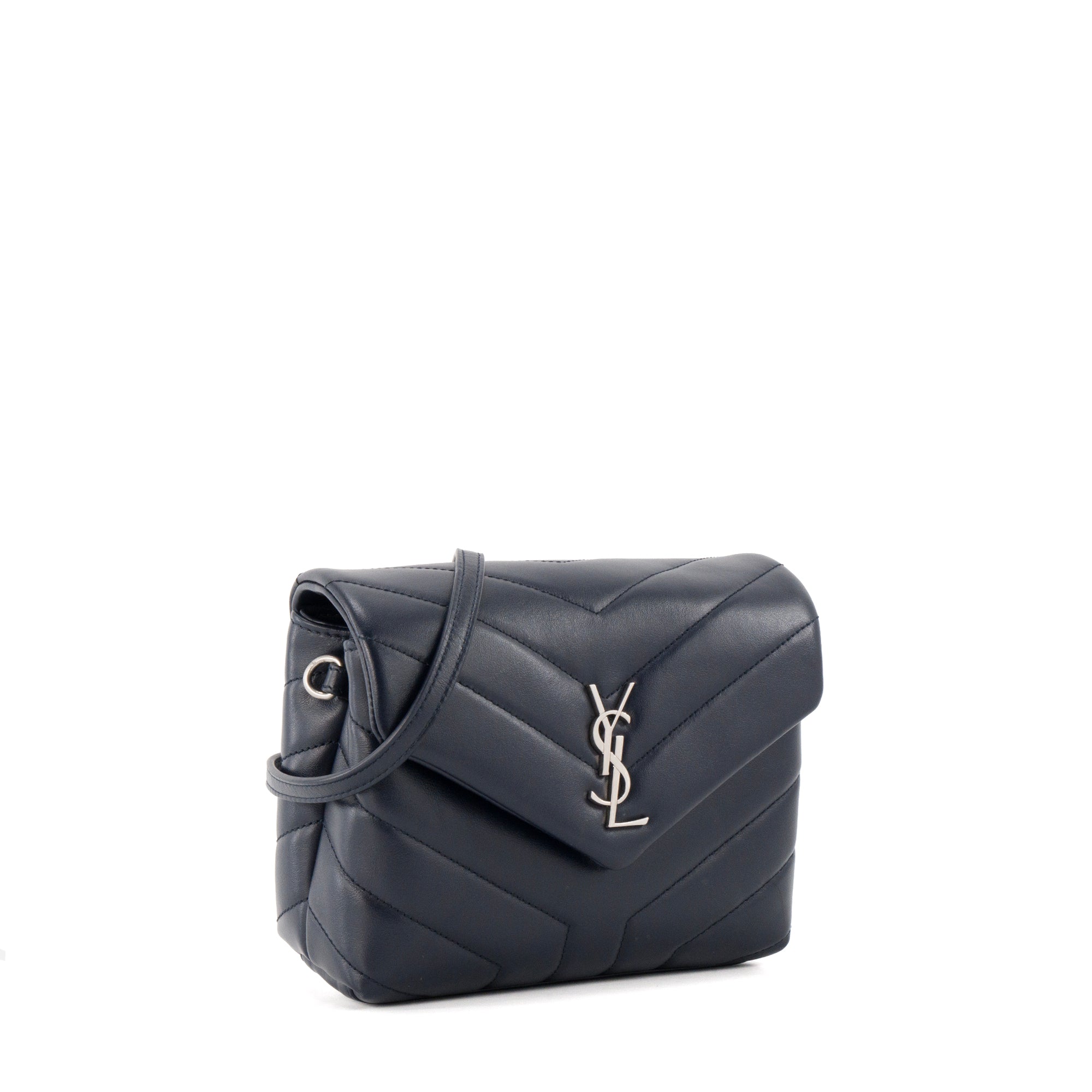SAINT LAURENT - Sac à bandoulière Loulou Toy Saint Laurent en cuir lisse bleu marine