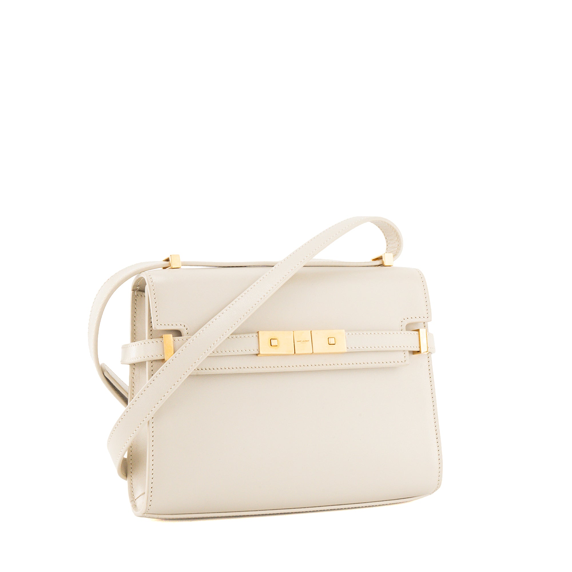SAINT LAURENT - Sac à bandoulière Manhattan mini Saint Laurent en cuir lisse beige