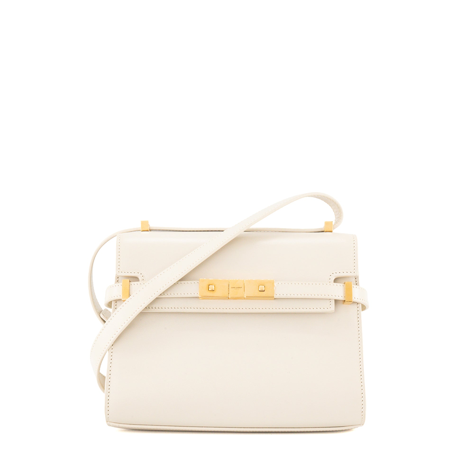 SAINT LAURENT - Sac à bandoulière Manhattan mini Saint Laurent en cuir lisse beige