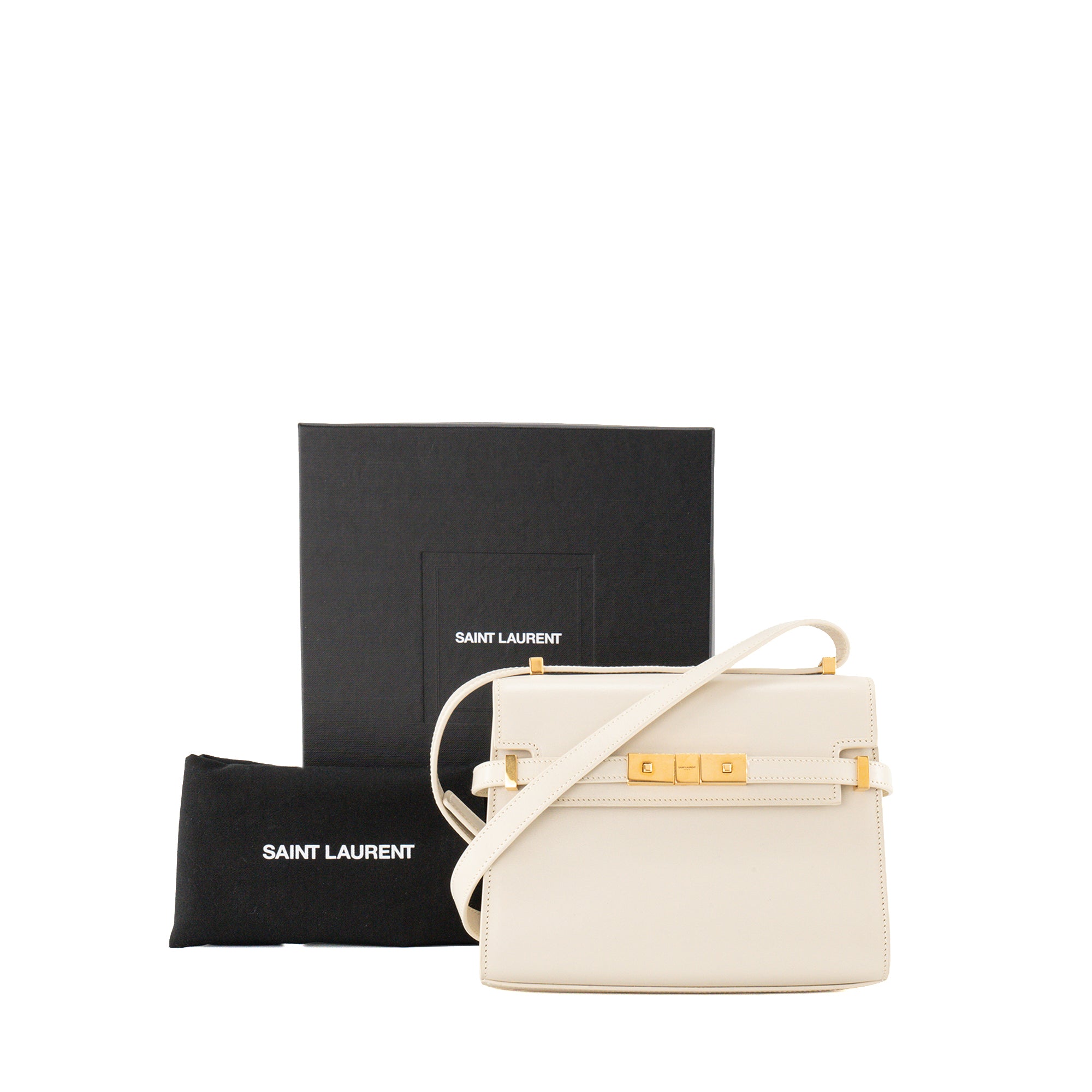 SAINT LAURENT - Sac à bandoulière Manhattan mini Saint Laurent en cuir lisse beige