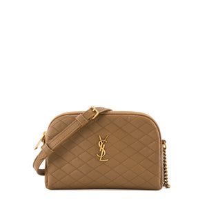 SAINT LAURENT - Sac à bandoulière Mini Gaby Saint Laurent en cuir lisse marron