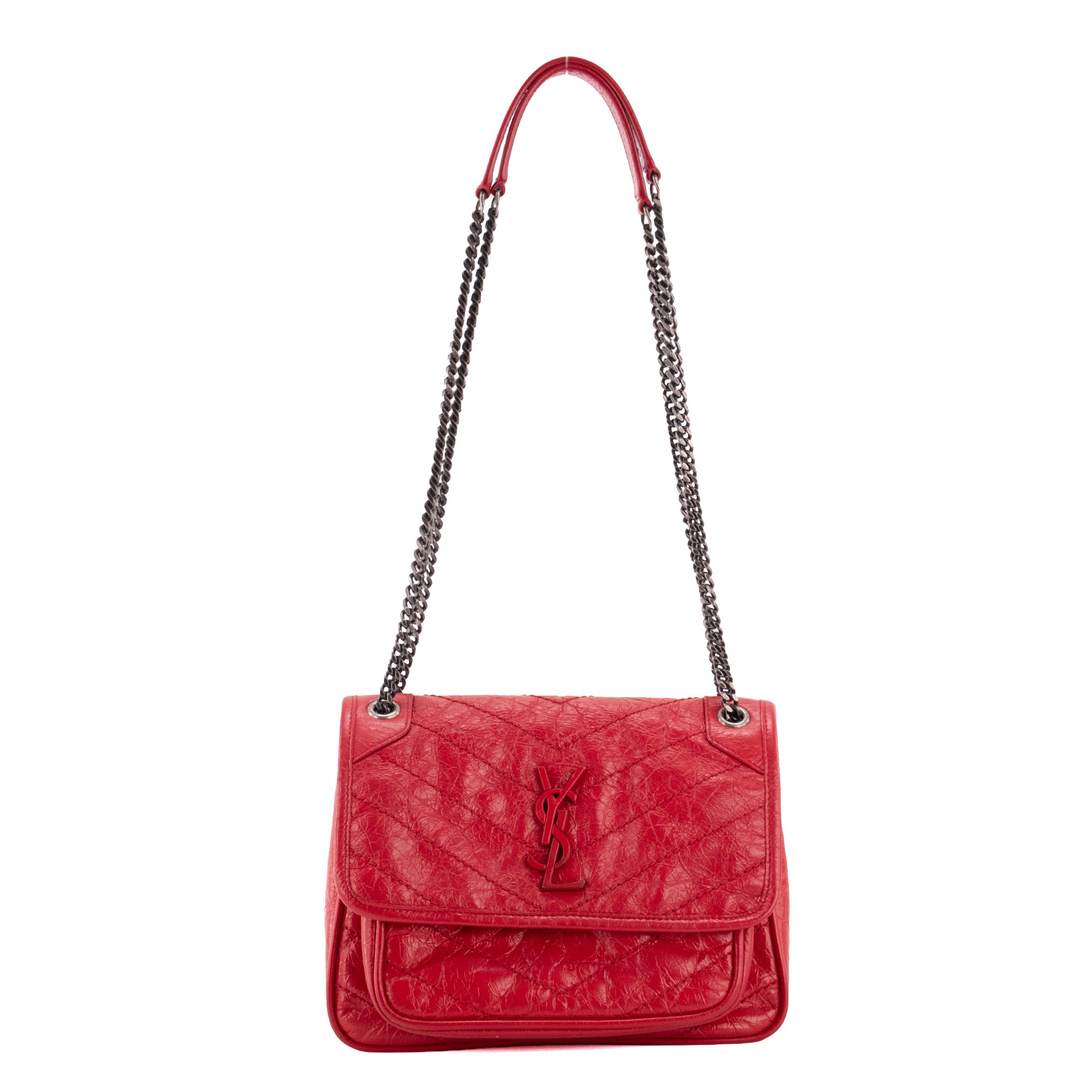 SAINT LAURENT - Sac à bandoulière Niki baby Saint Laurent en cuir froissé rouge