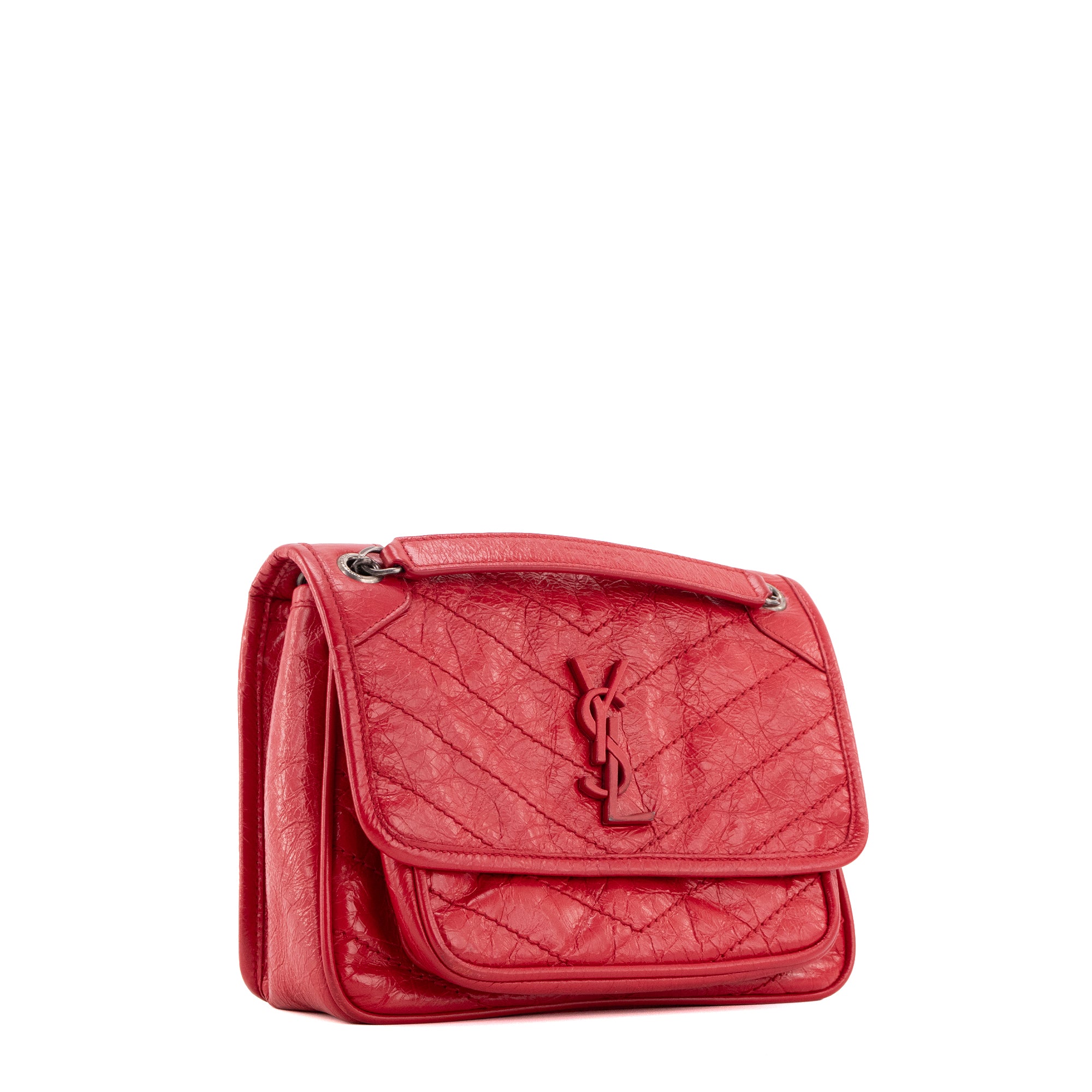 SAINT LAURENT - Sac à bandoulière Niki baby Saint Laurent en cuir froissé rouge
