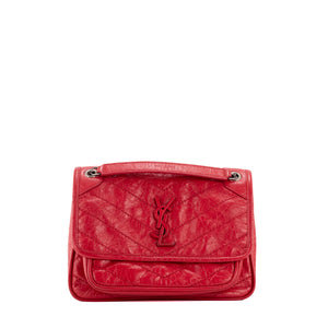 SAINT LAURENT - Sac à bandoulière Niki baby Saint Laurent en cuir froissé rouge