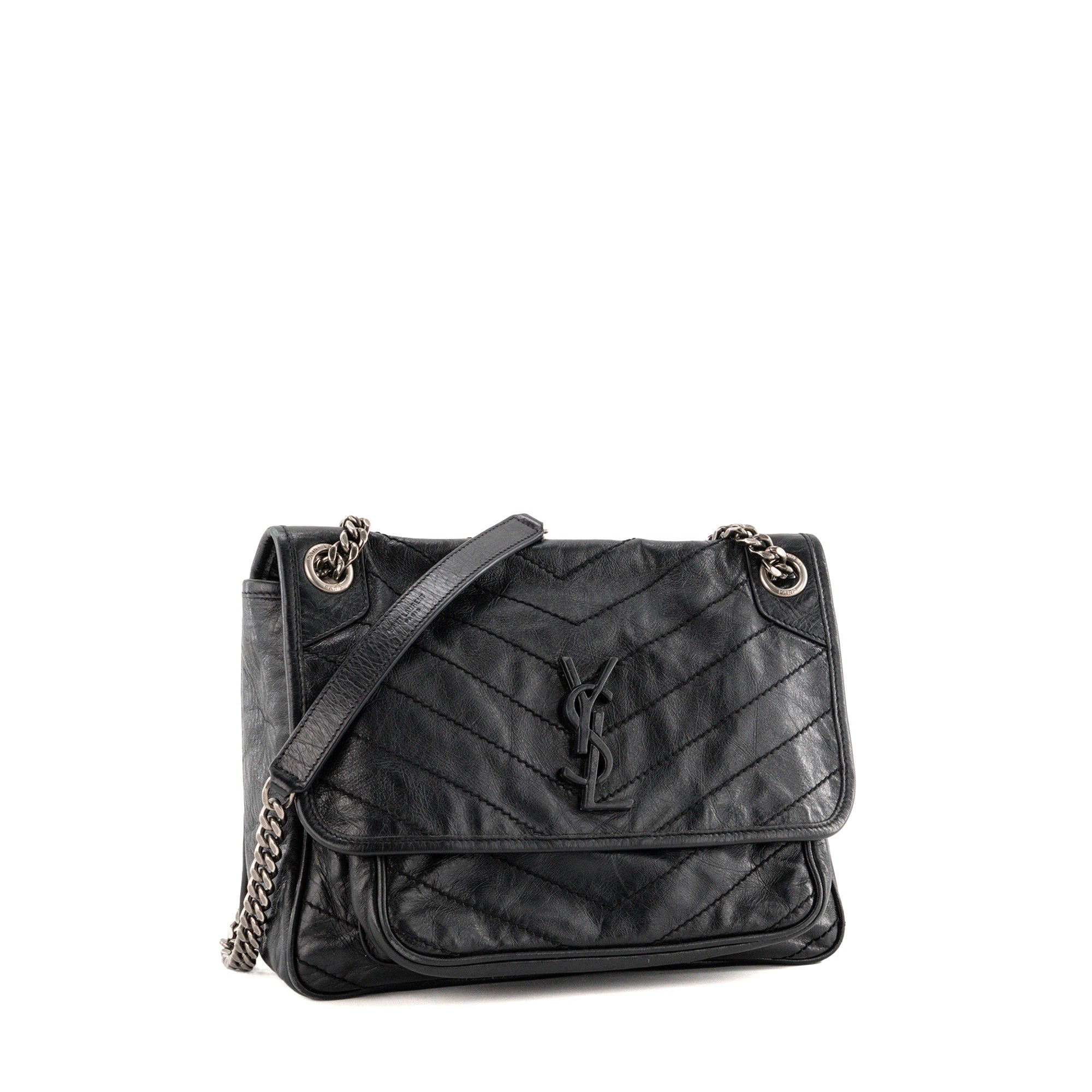 SAINT LAURENT - Sac a bandoulière Niki Medium Saint Laurent en cuir froissé noir