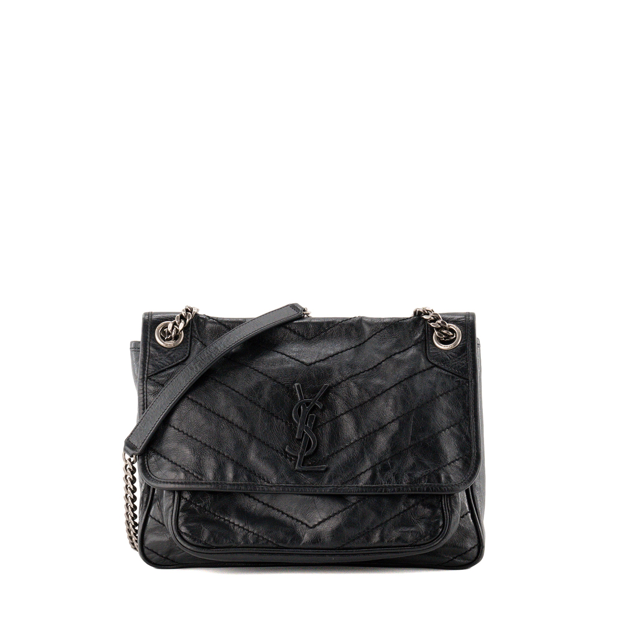 SAINT LAURENT - Sac a bandoulière Niki Medium Saint Laurent en cuir froissé noir