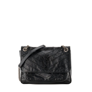 SAINT LAURENT - Sac a bandoulière Niki Medium Saint Laurent en cuir froissé noir
