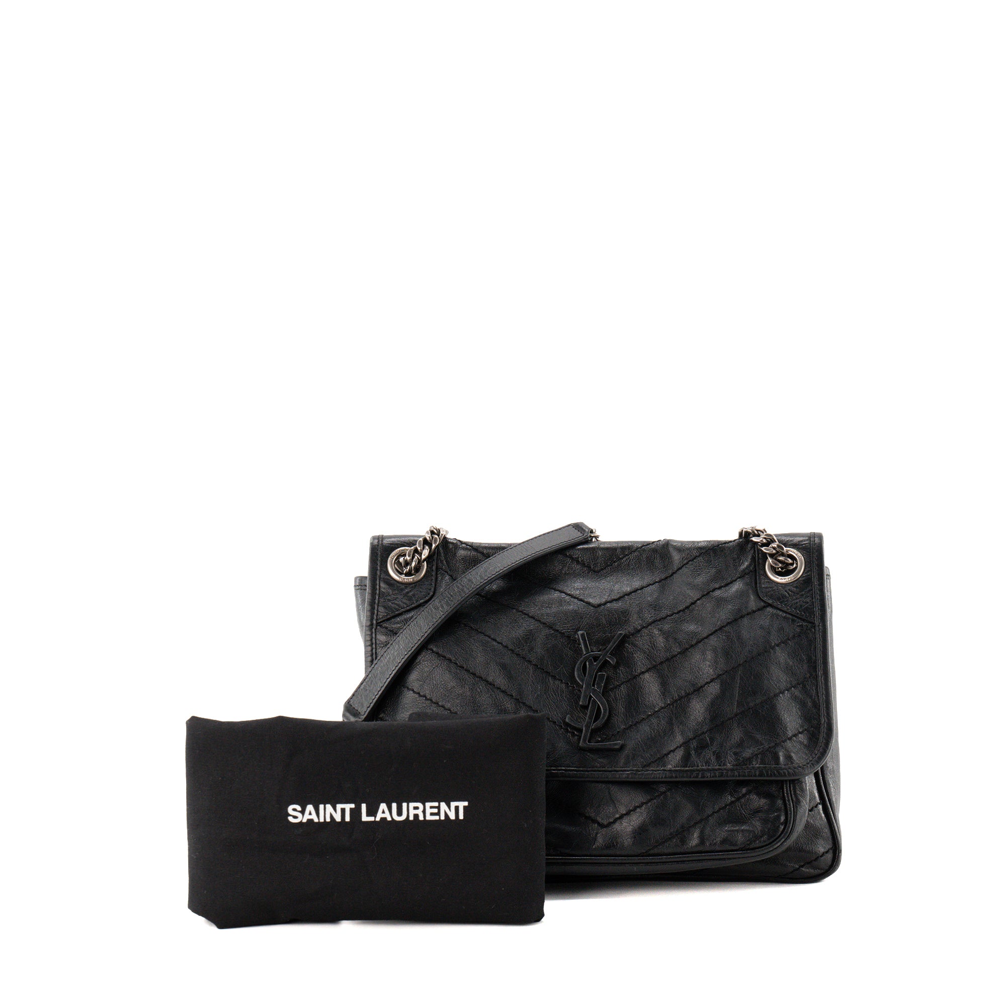 SAINT LAURENT - Sac a bandoulière Niki Medium Saint Laurent en cuir froissé noir
