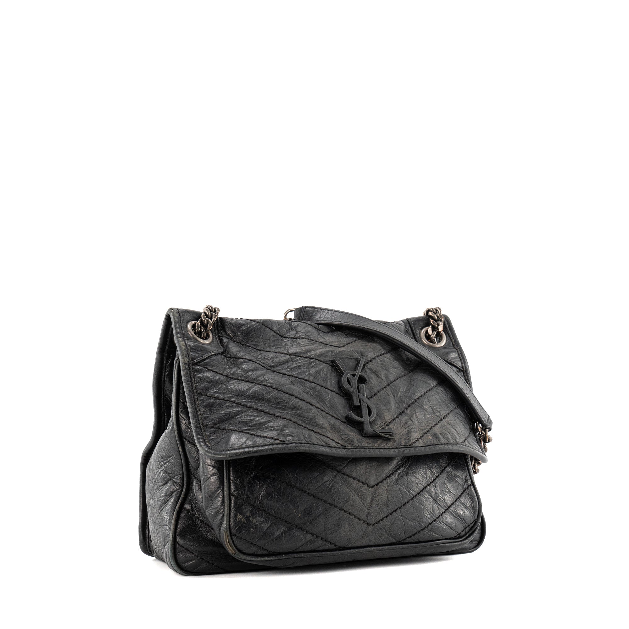 SAINT LAURENT - Sac à bandoulière Niki medium Saint Laurent en cuir froissé noir