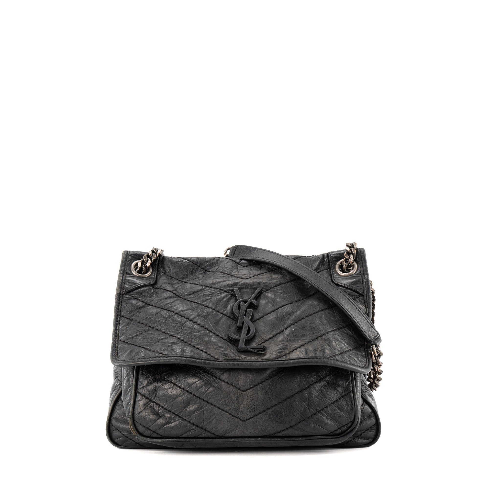 SAINT LAURENT - Sac à bandoulière Niki medium Saint Laurent en cuir froissé noir