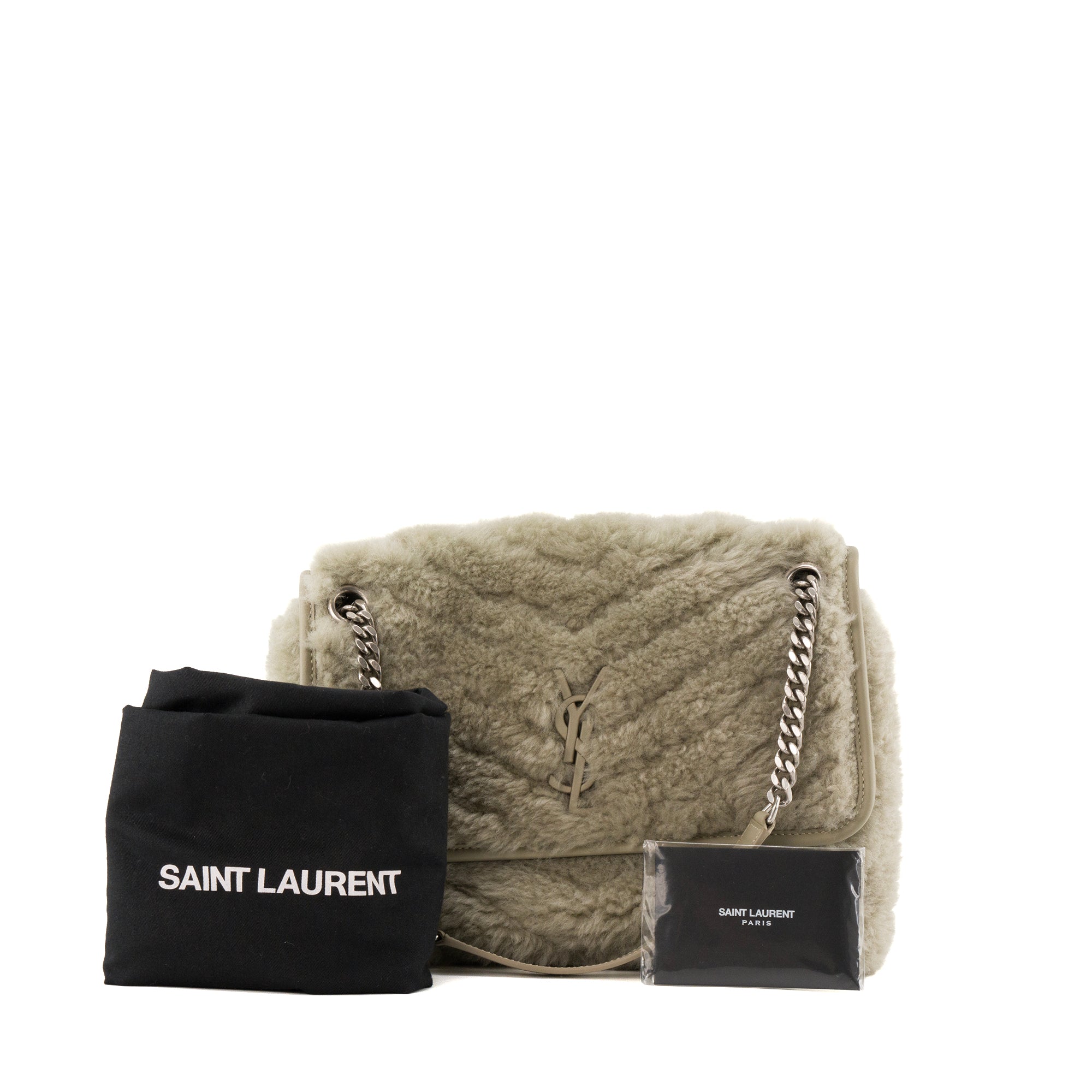SAINT LAURENT - Sac à bandoulière Niki Medium Saint Laurent en cuir shearling gris vert