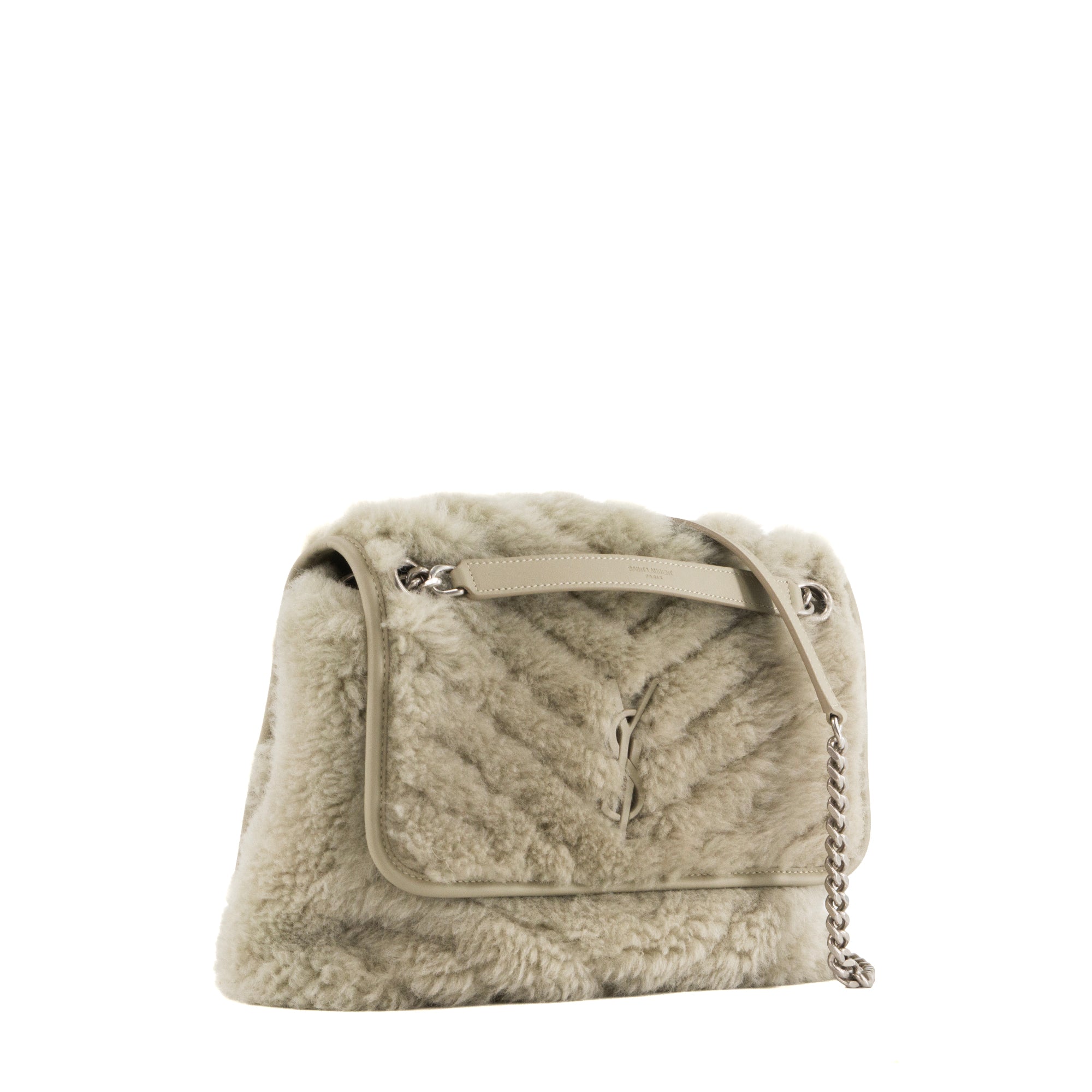SAINT LAURENT - Sac à bandoulière Niki Medium Saint Laurent en cuir shearling gris vert