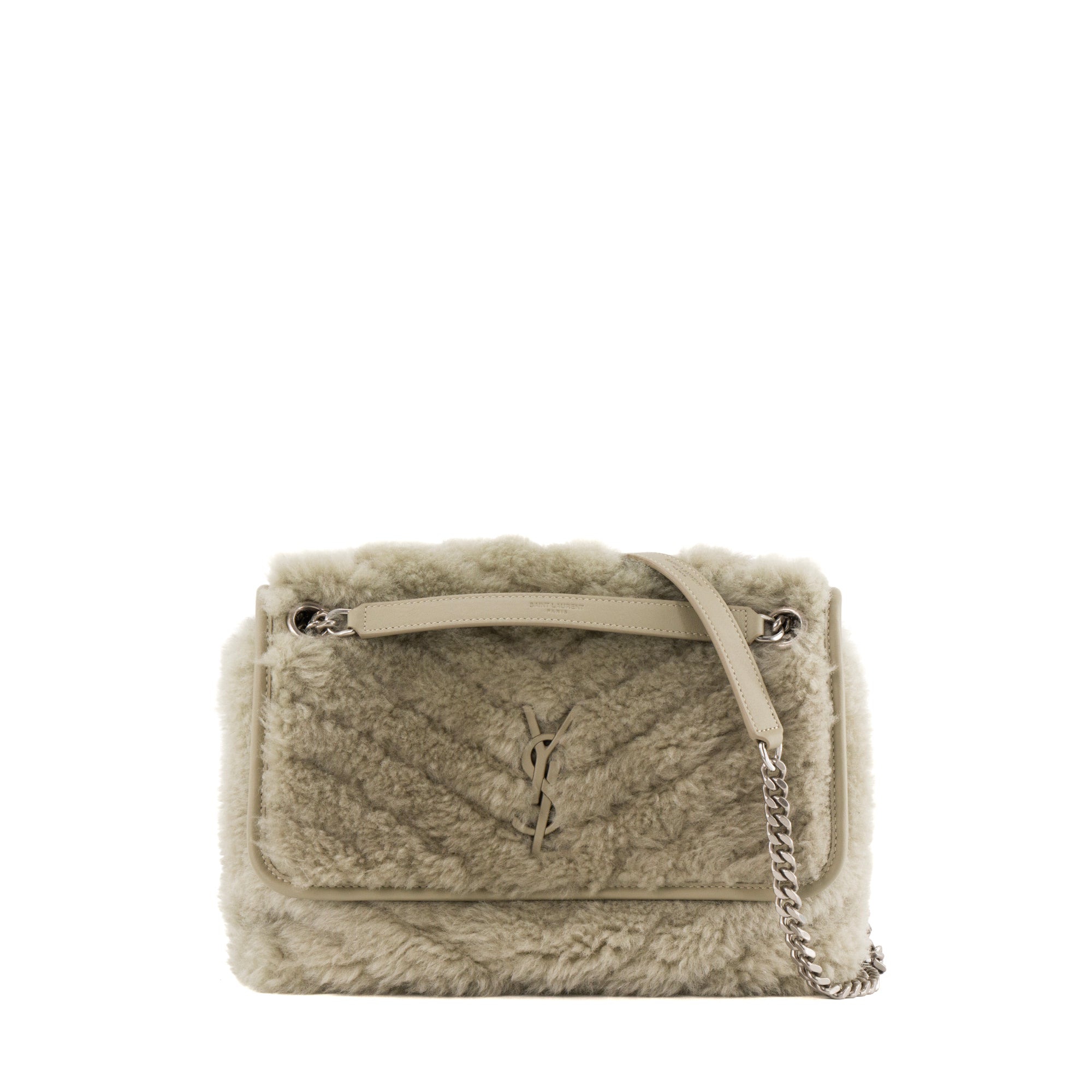 SAINT LAURENT - Sac à bandoulière Niki Medium Saint Laurent en cuir shearling gris vert
