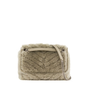 SAINT LAURENT - Sac à bandoulière Niki Medium Saint Laurent en cuir shearling gris vert