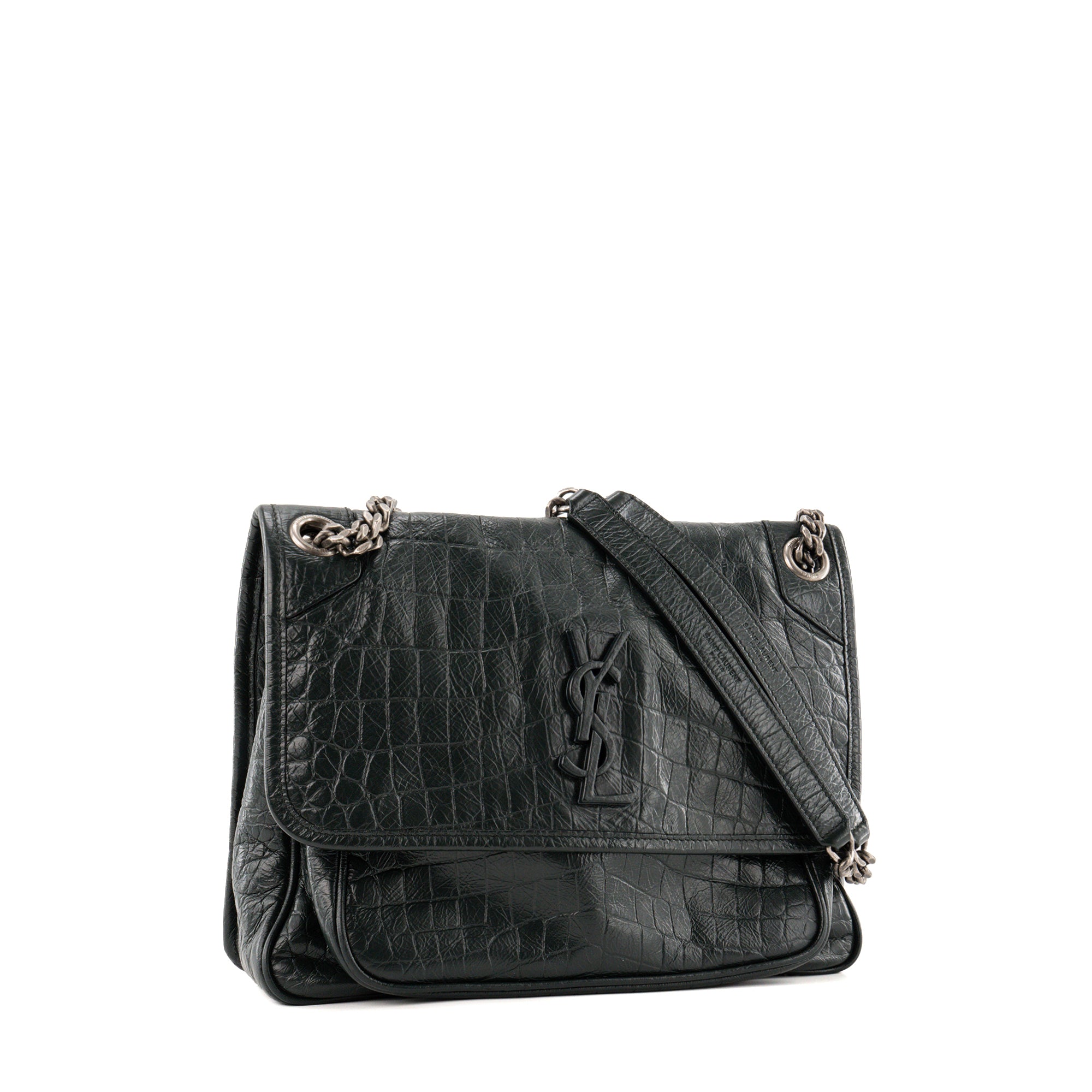SAINT LAURENT - Sac à bandoulière Niki Saint Laurent en cuir embossé croco vert foncé