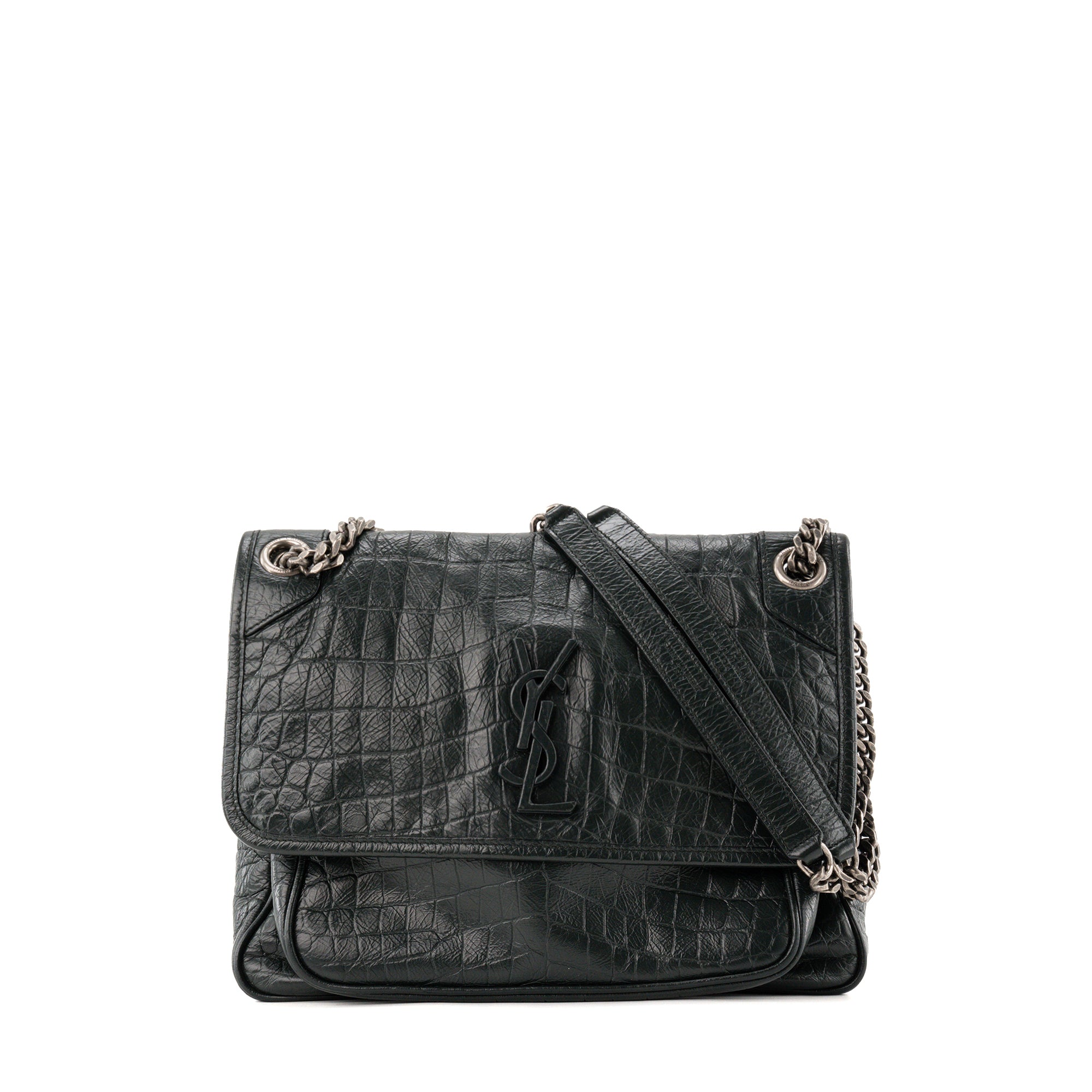SAINT LAURENT - Sac à bandoulière Niki Saint Laurent en cuir embossé croco vert foncé