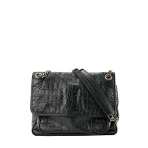 SAINT LAURENT - Sac à bandoulière Niki Saint Laurent en cuir embossé croco vert foncé