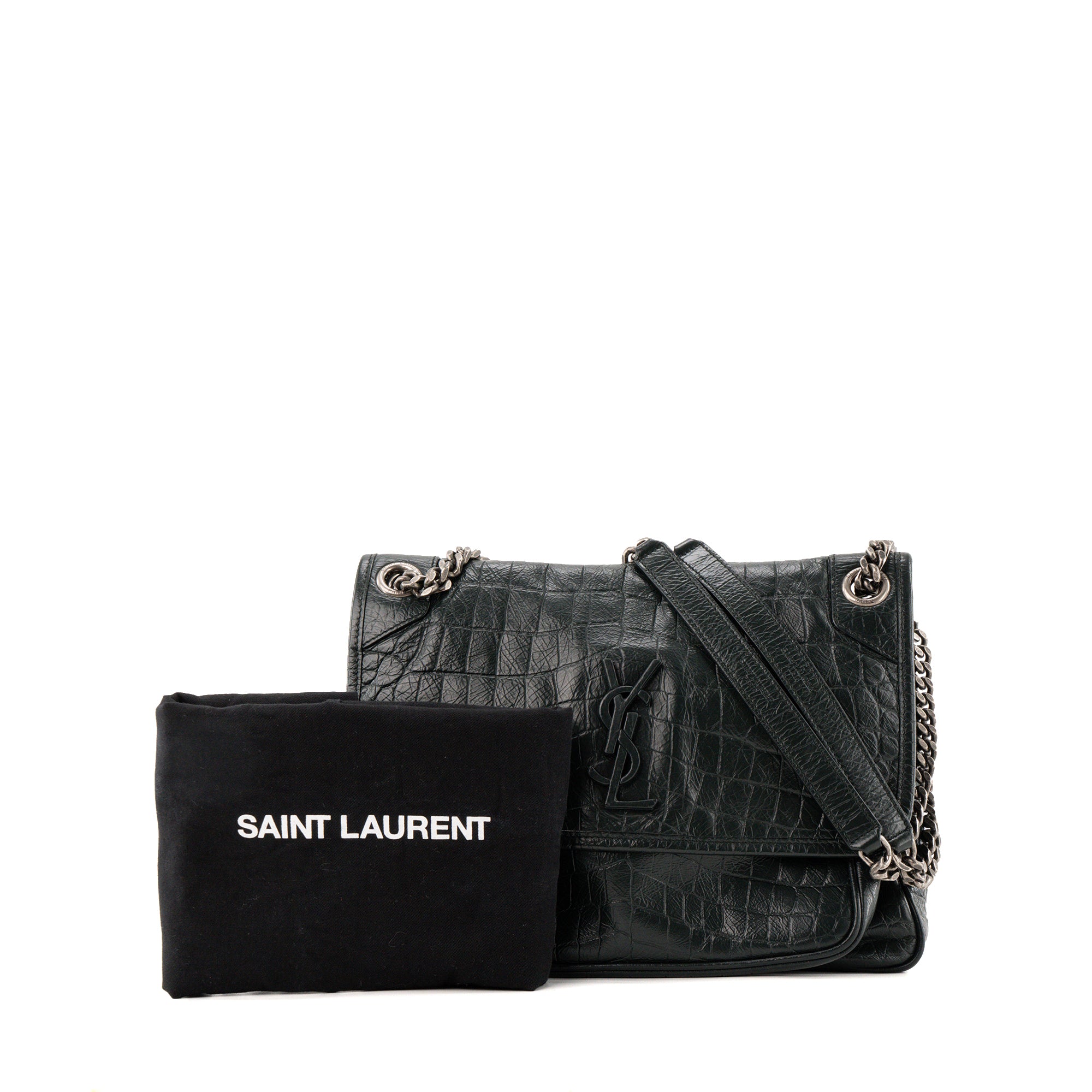 SAINT LAURENT - Sac à bandoulière Niki Saint Laurent en cuir embossé croco vert foncé