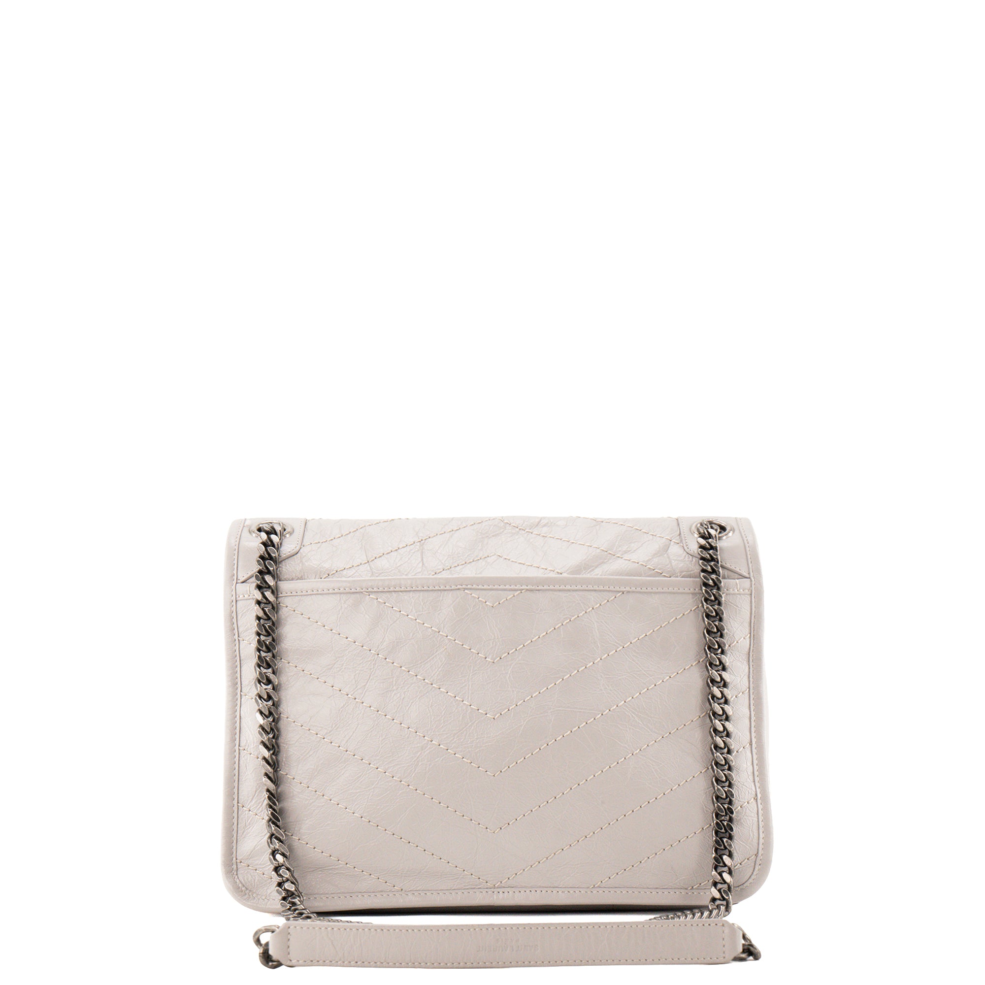 SAINT LAURENT - Sac a bandoulière Nikki Medium Saint Laurent en cuir froissé gris