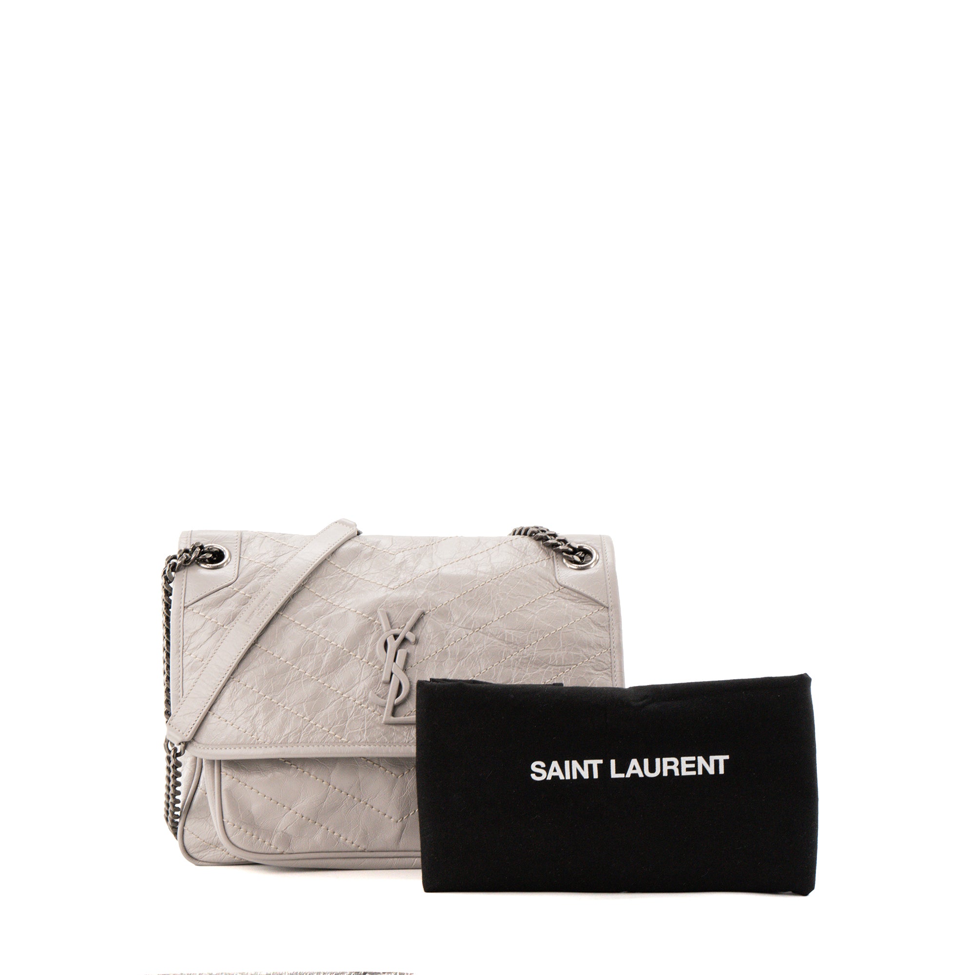SAINT LAURENT - Sac a bandoulière Nikki Medium Saint Laurent en cuir froissé gris