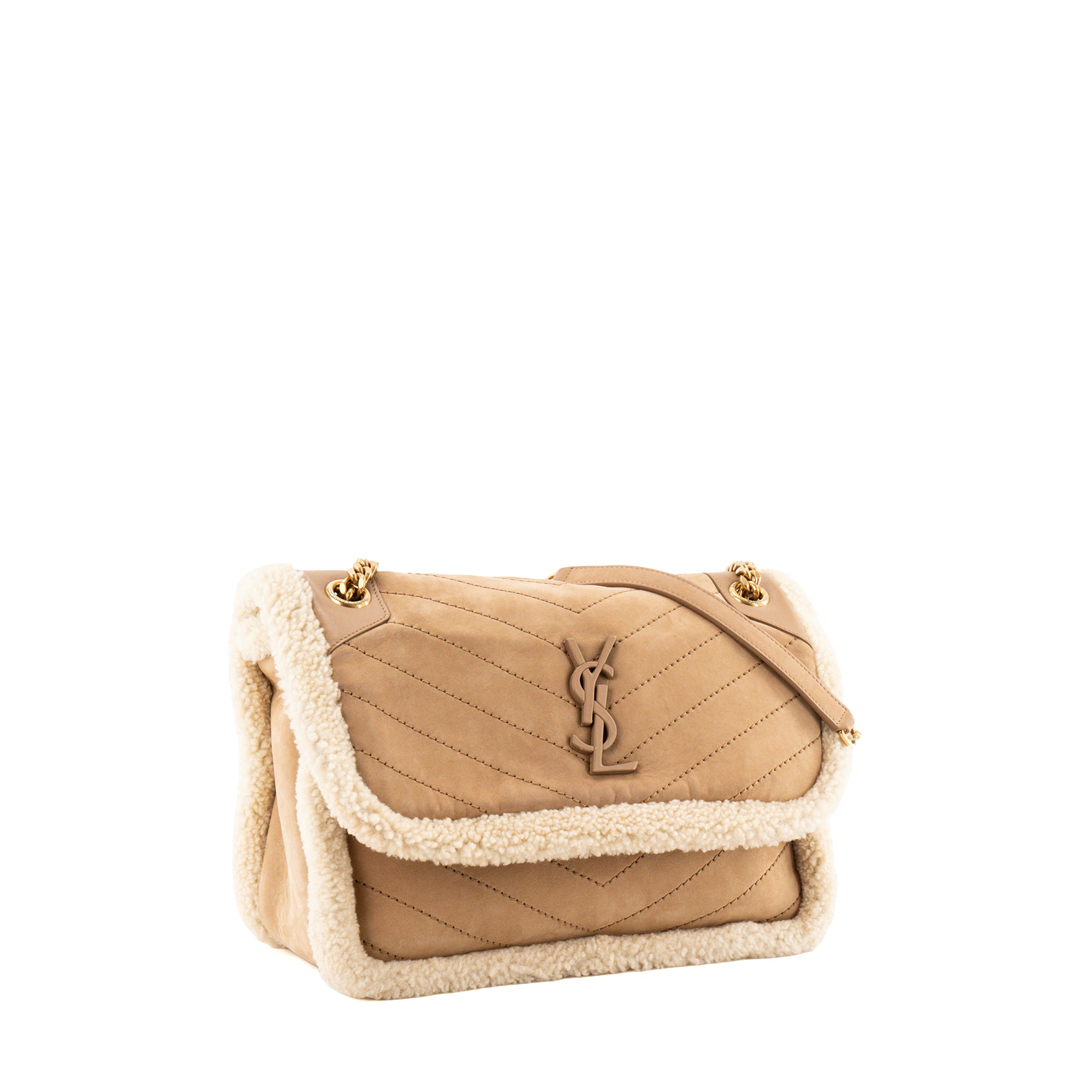 SAINT LAURENT - Sac à bandoulière Niki Saint Laurent en shearling et daim marron
