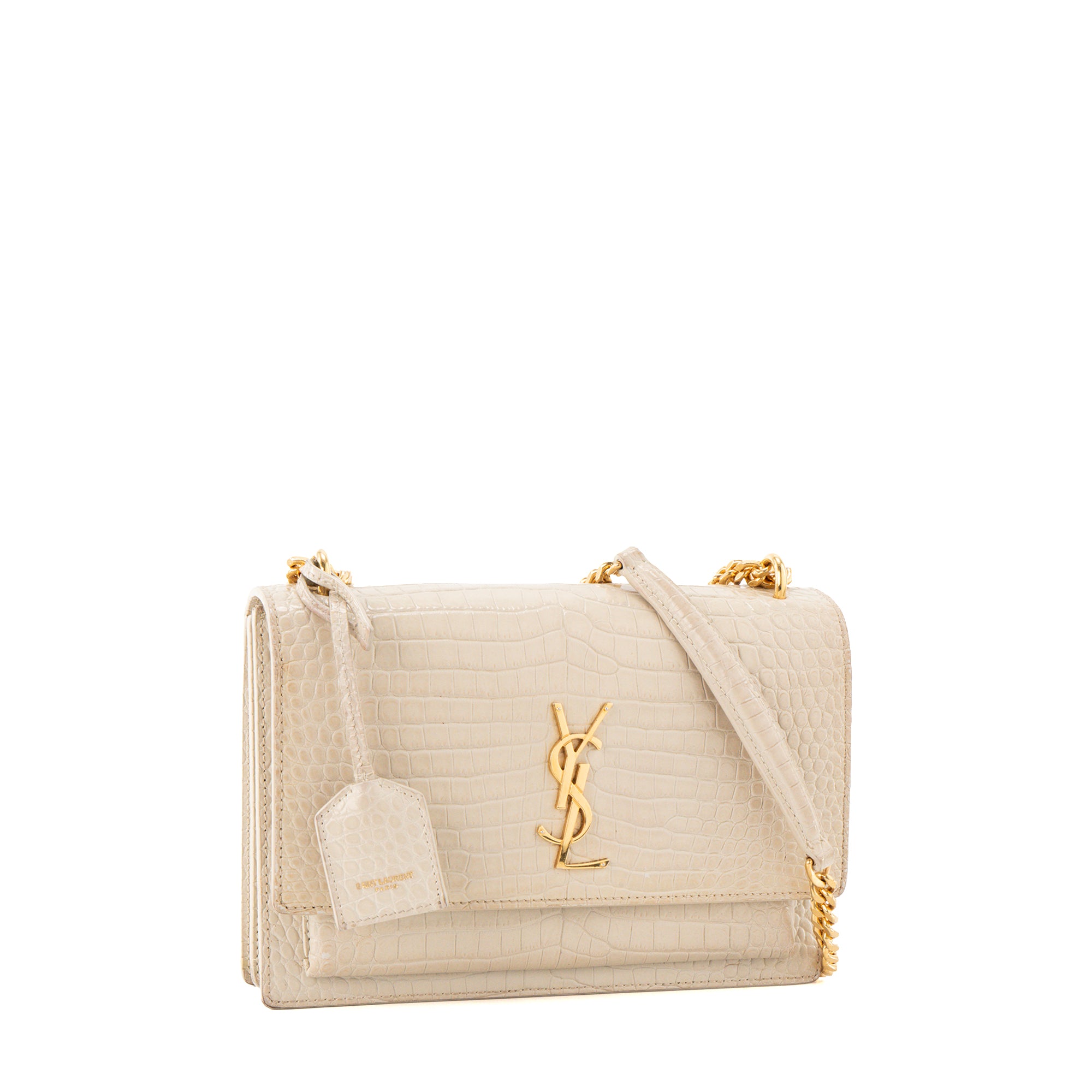 SAINT LAURENT - Sac à bandoulière Sunset Saint Laurent en cuir embossé beige