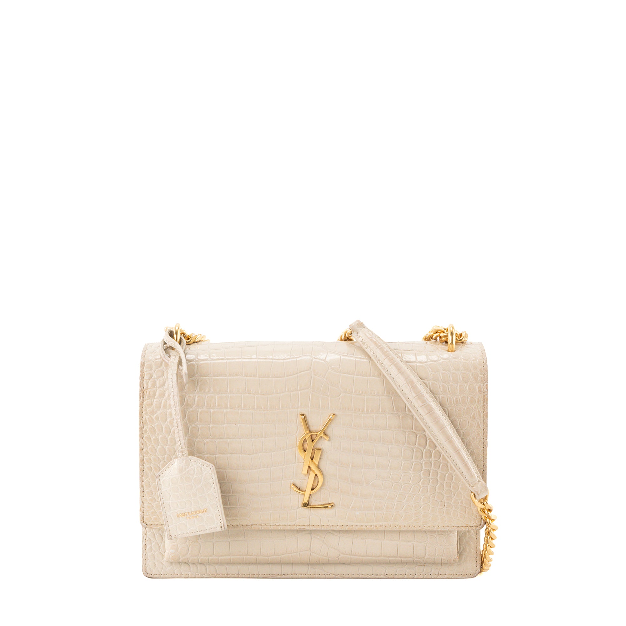 SAINT LAURENT - Sac à bandoulière Sunset Saint Laurent en cuir embossé beige