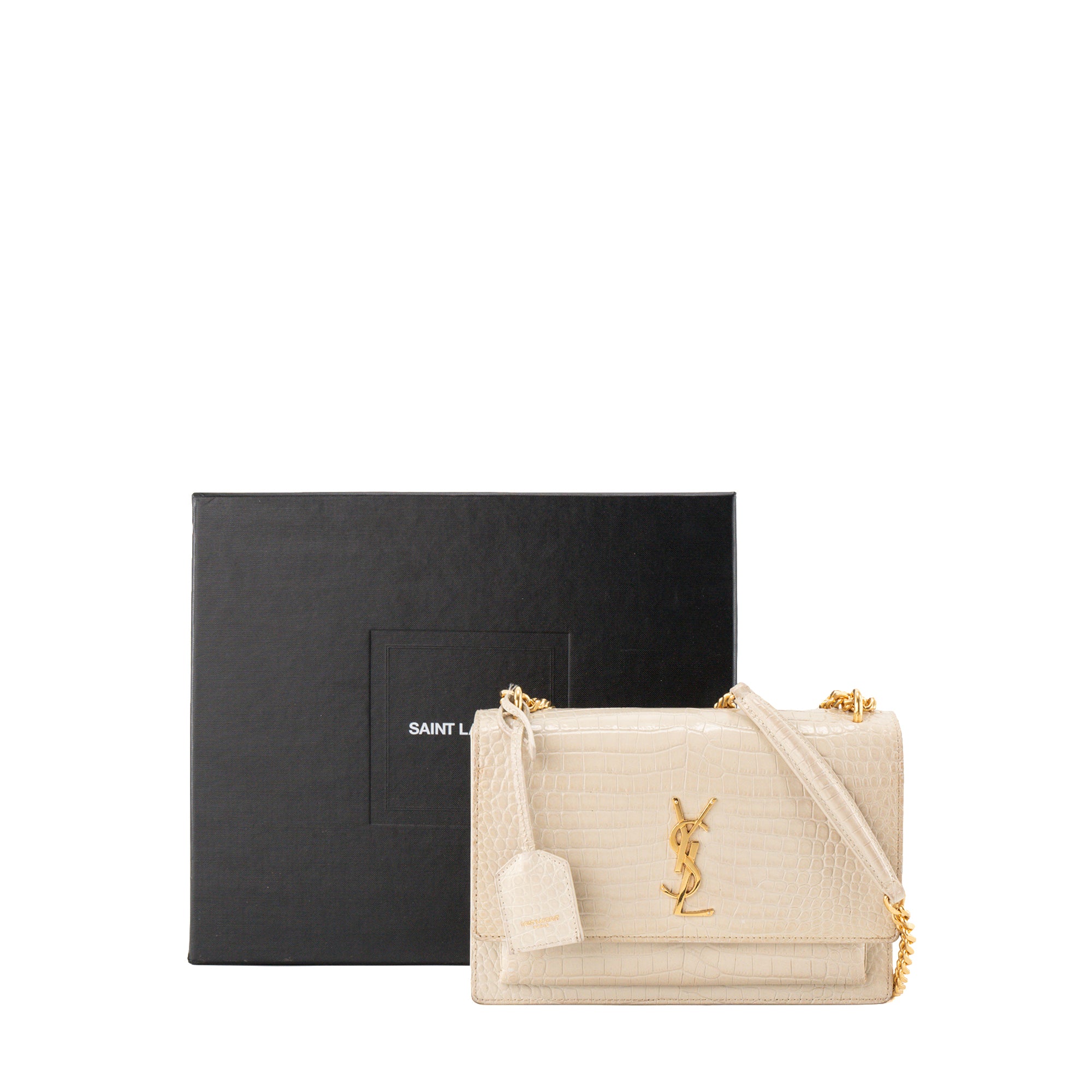 SAINT LAURENT - Sac à bandoulière Sunset Saint Laurent en cuir embossé beige